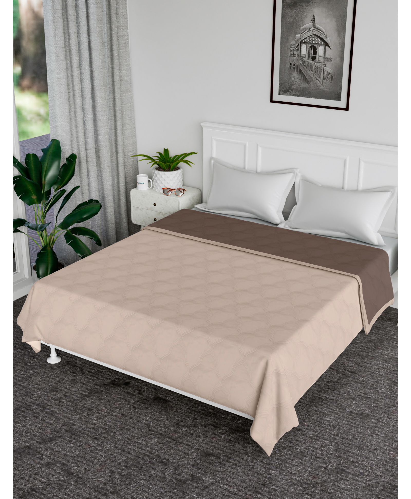 Kuber Industries ComforterMicrofiber Blanket for SummerBlanket for WinterQuilted Blanket CoverReversible ComforterBlanket for Double Bed - Cream