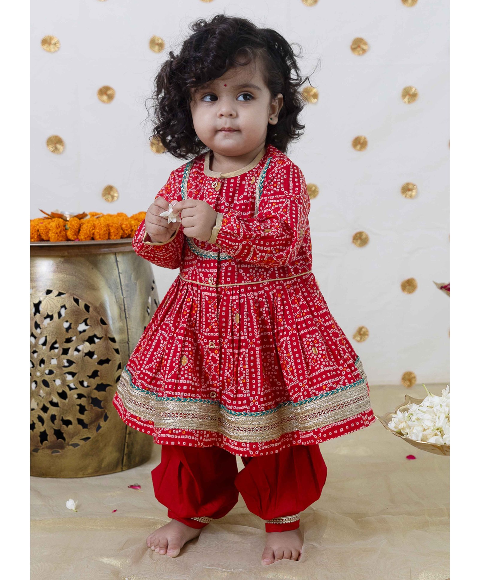 Tiber Taber Full Sleeves Bandhej Designed & Lace Embellished Kurta & Salwar - Red-image-40