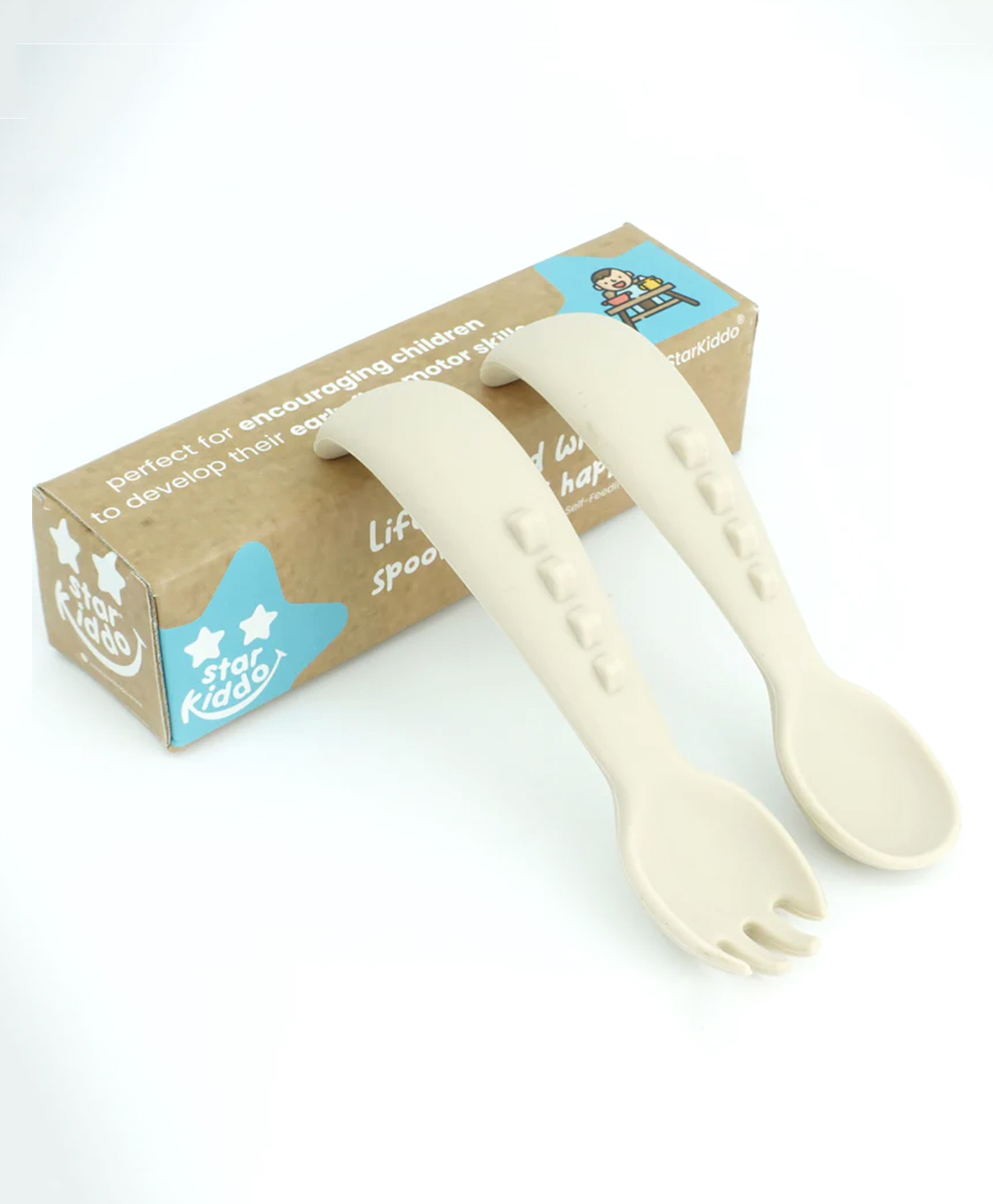 Starkiddo  Baby Silicone Soft Spoon and Fork Set - Beige-picture-20