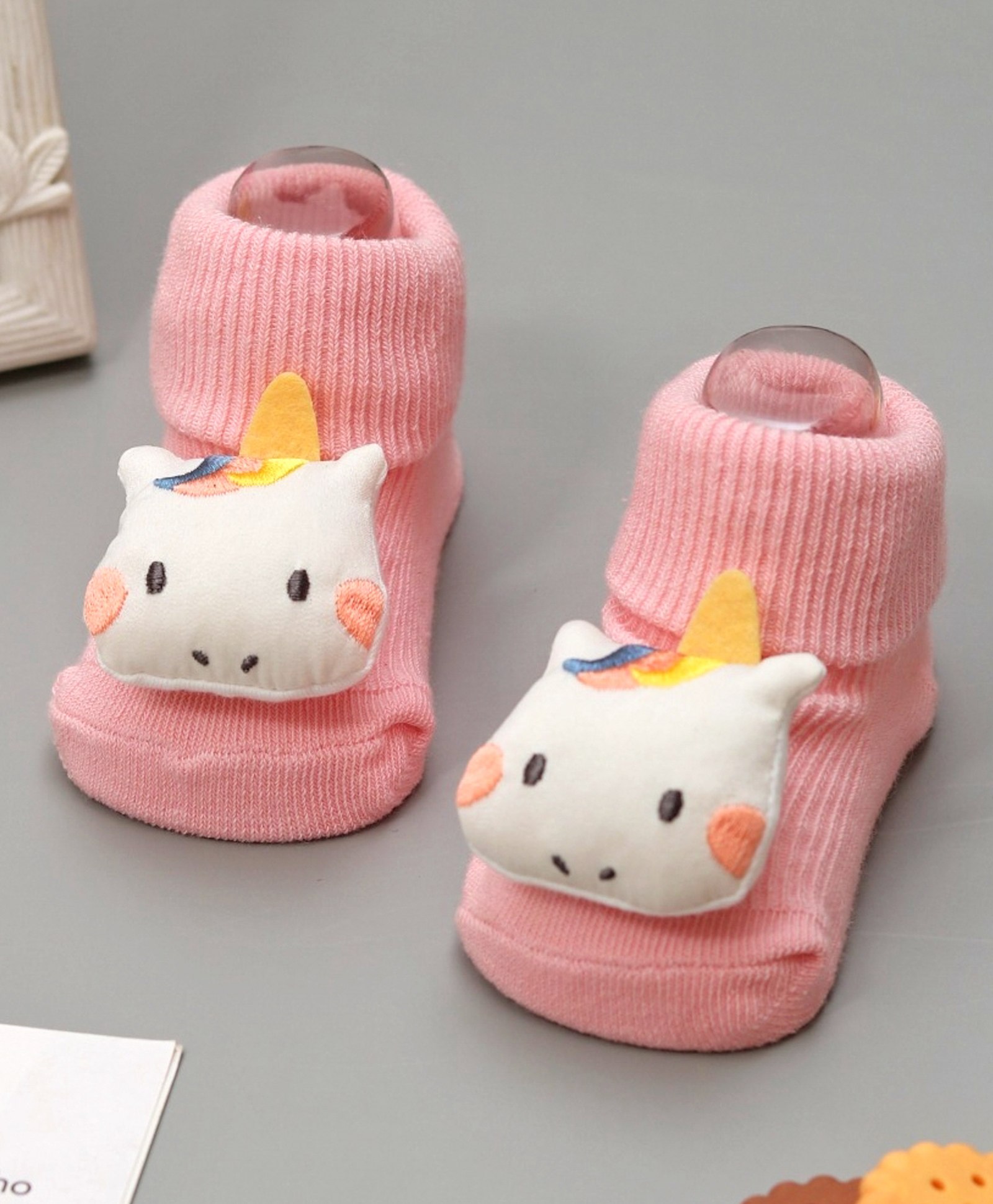 Yellow Bee Unicorn Applique Detailed Anti Skid Socks - Pink & White-picture-11