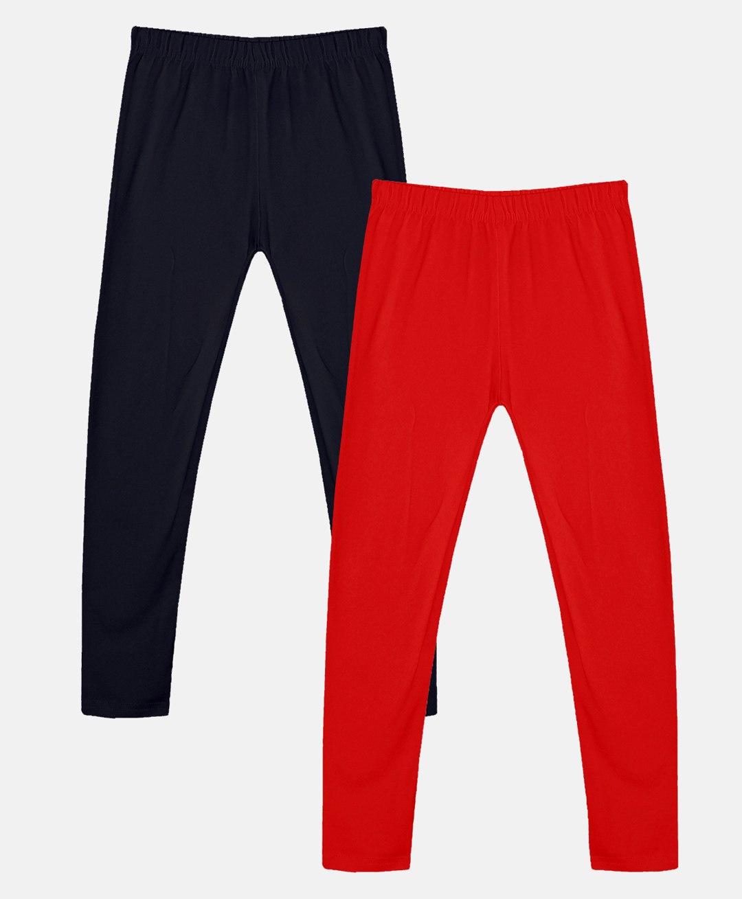 Kiddopanti Pack Of 2 Solid Leggings - Black & Red-image-33
