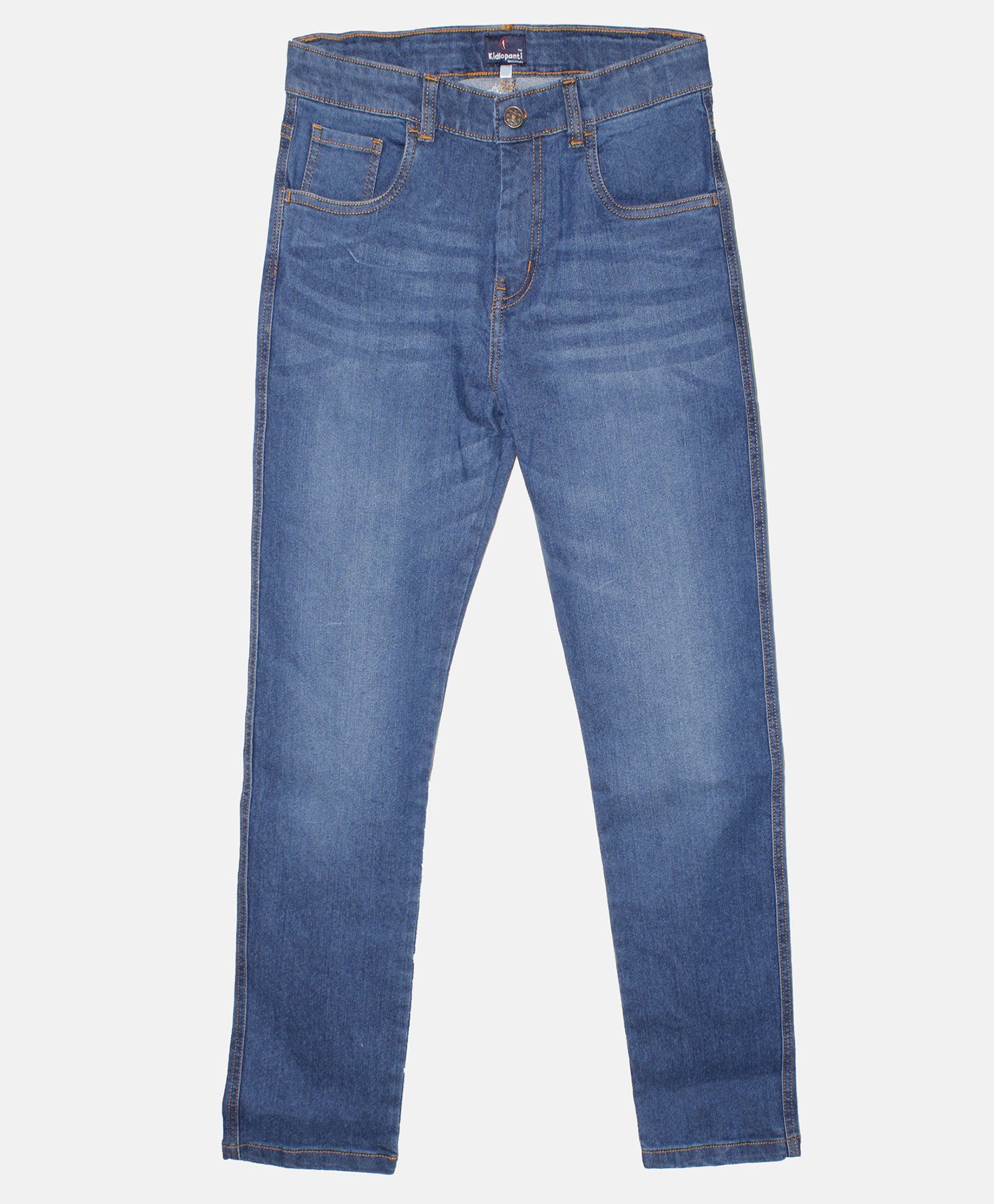 Kiddopanti Solid Five Pockets Button Down Denim Pant - Blue-picture-26