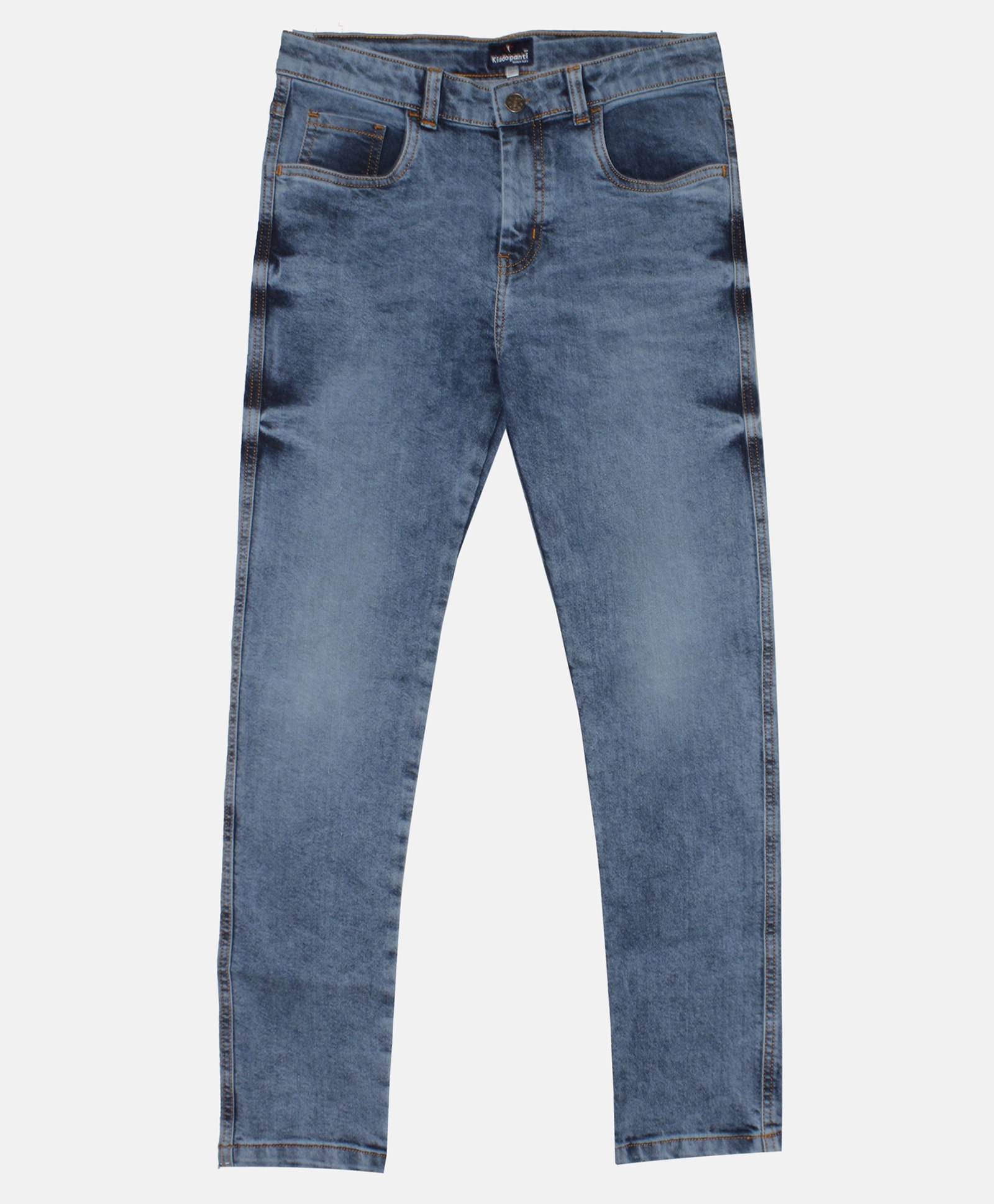 Kiddopanti Solid Five Pockets Button Down Rag Washed Denim Jeans - Blue-picture-12