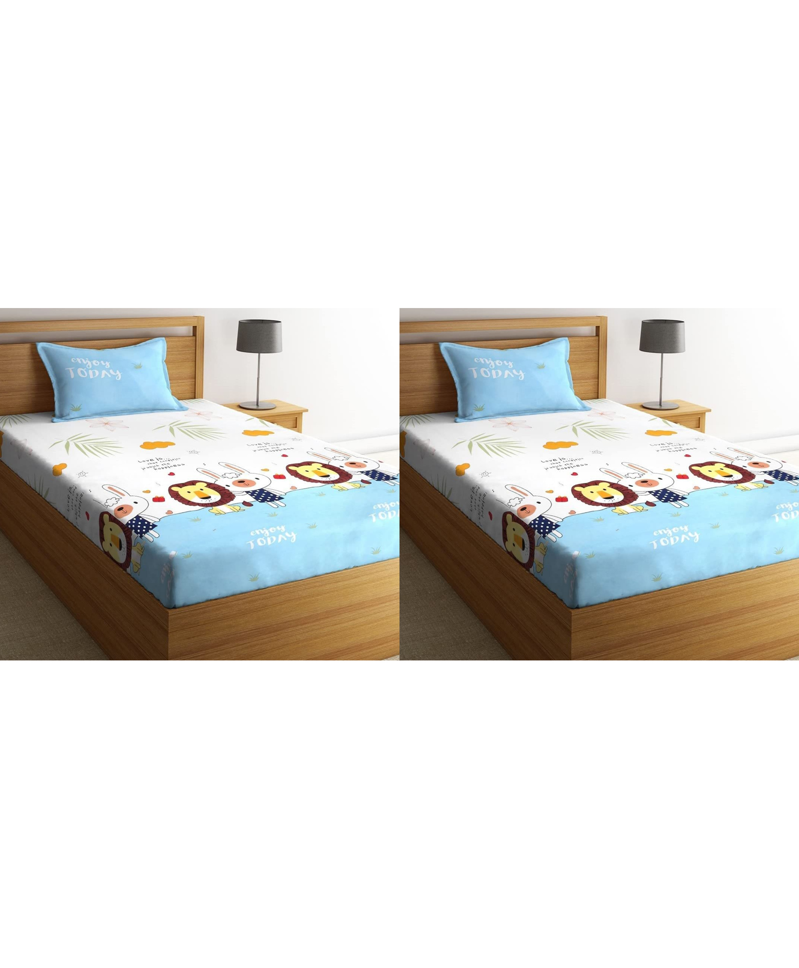 RRC Super Soft Brushed Microfiber Cotton Cartoon Printed Single Bedsheet With 1 Pillow Cover Light Blue-picture-22