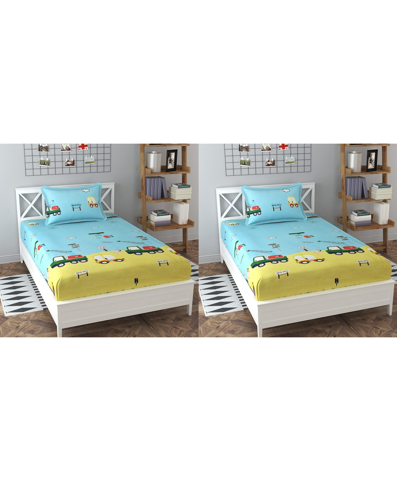 RRC Super Soft Brushed Microfiber Cotton Cartoon Printed Single Bedsheet With 1 Pillow Cover Yellow-image-41