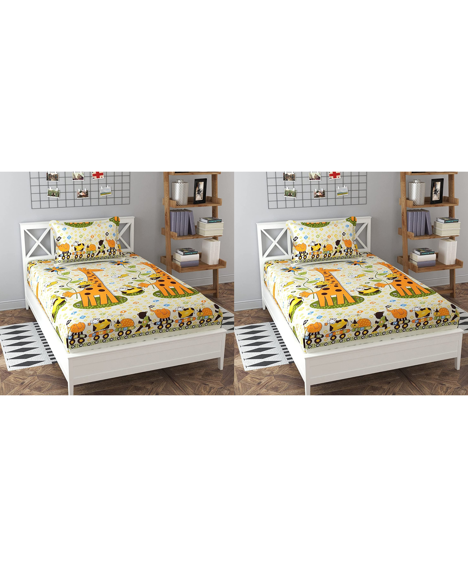 RRC Super Soft Brushed Microfiber Cotton Cartoon Printed Single Bedsheet With 1 Pillow Cover Yellow-picture-33
