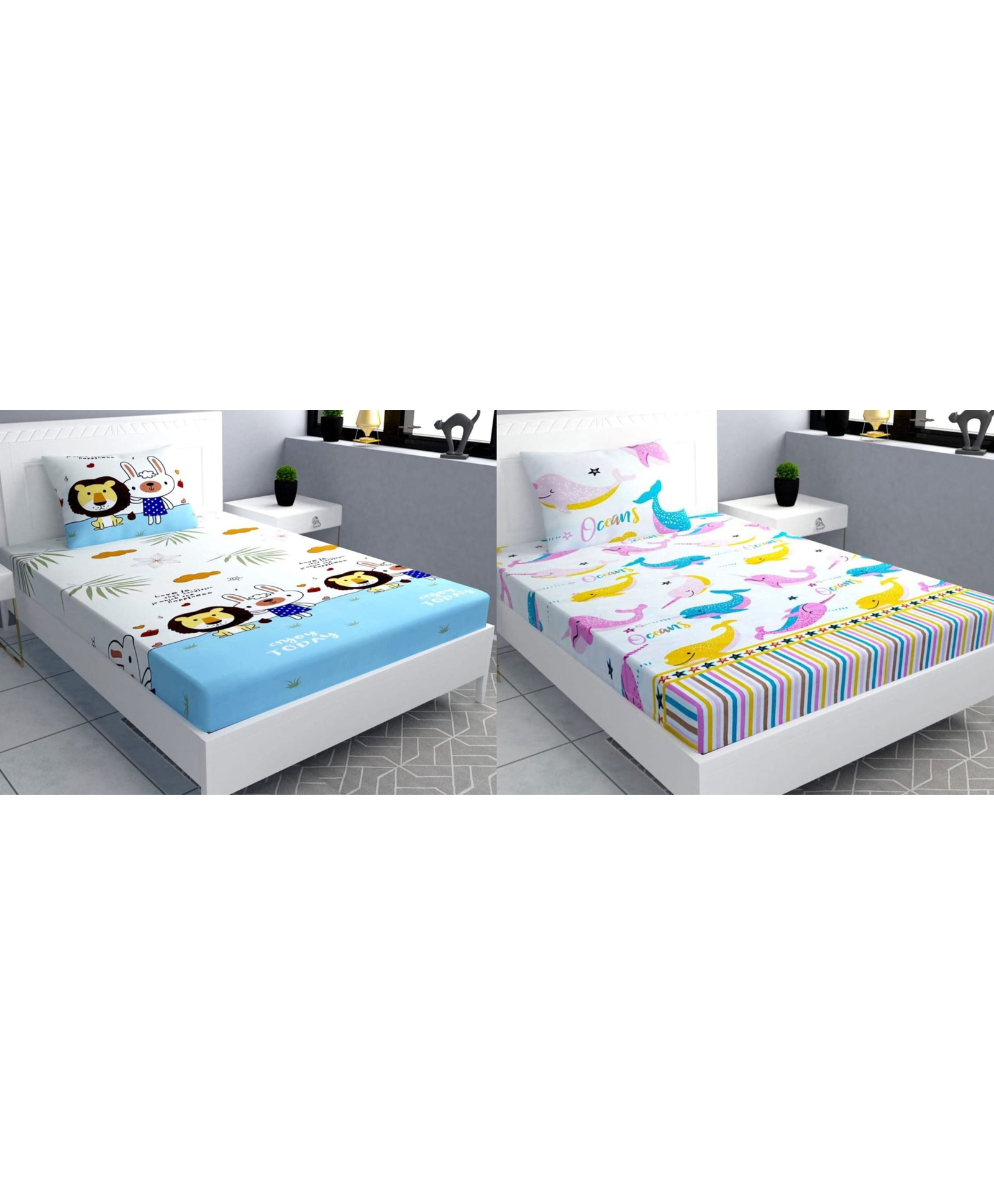 RRC Super Soft Brushed Microfiber Cotton Cartoon Printed Single Bedsheet With 1 Pillow Cover  White-picture-26