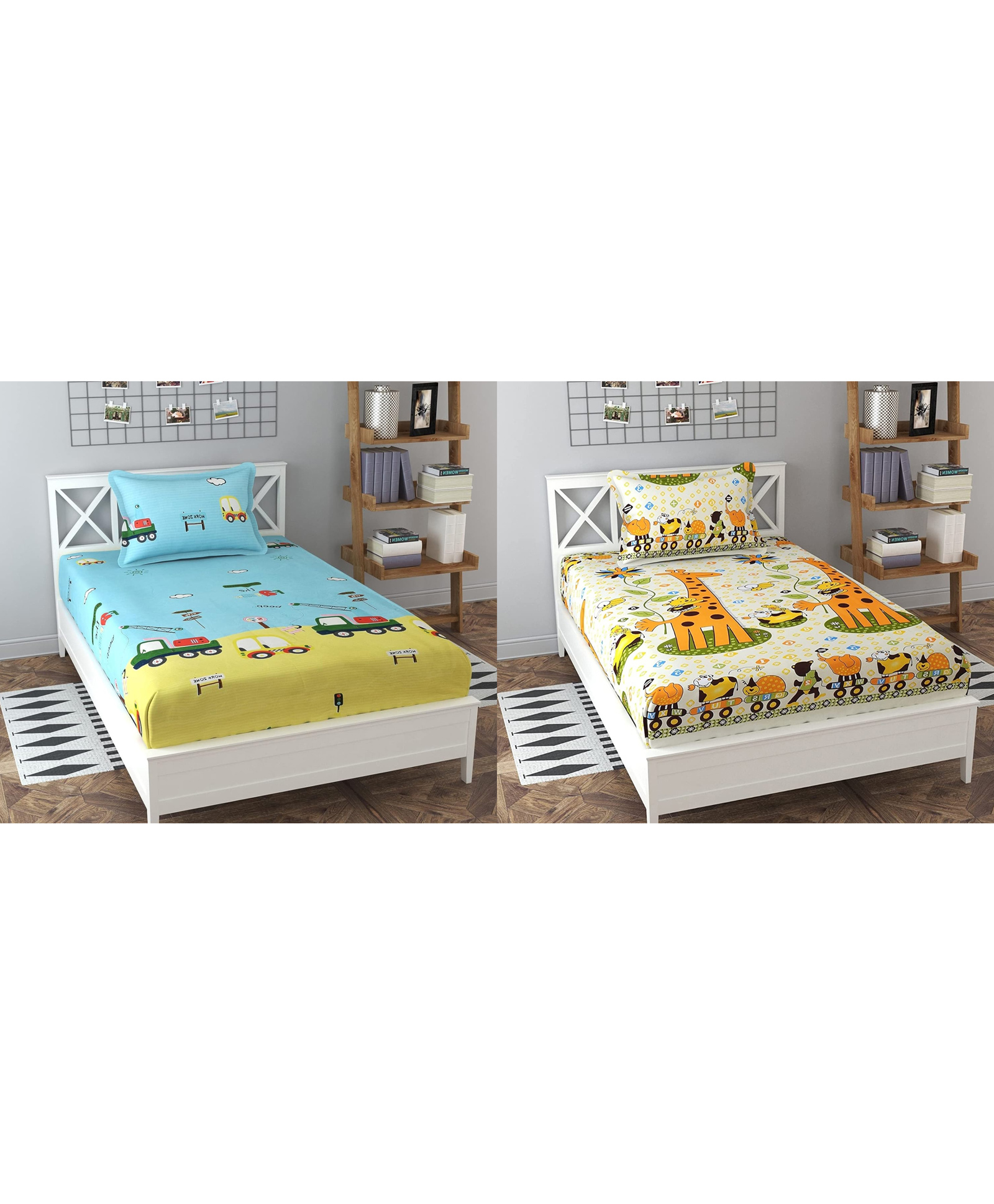RRC Super Soft Brushed Microfiber Cotton Cartoon Printed Single Bedsheet With 1 Pillow Cover  Black-picture-25
