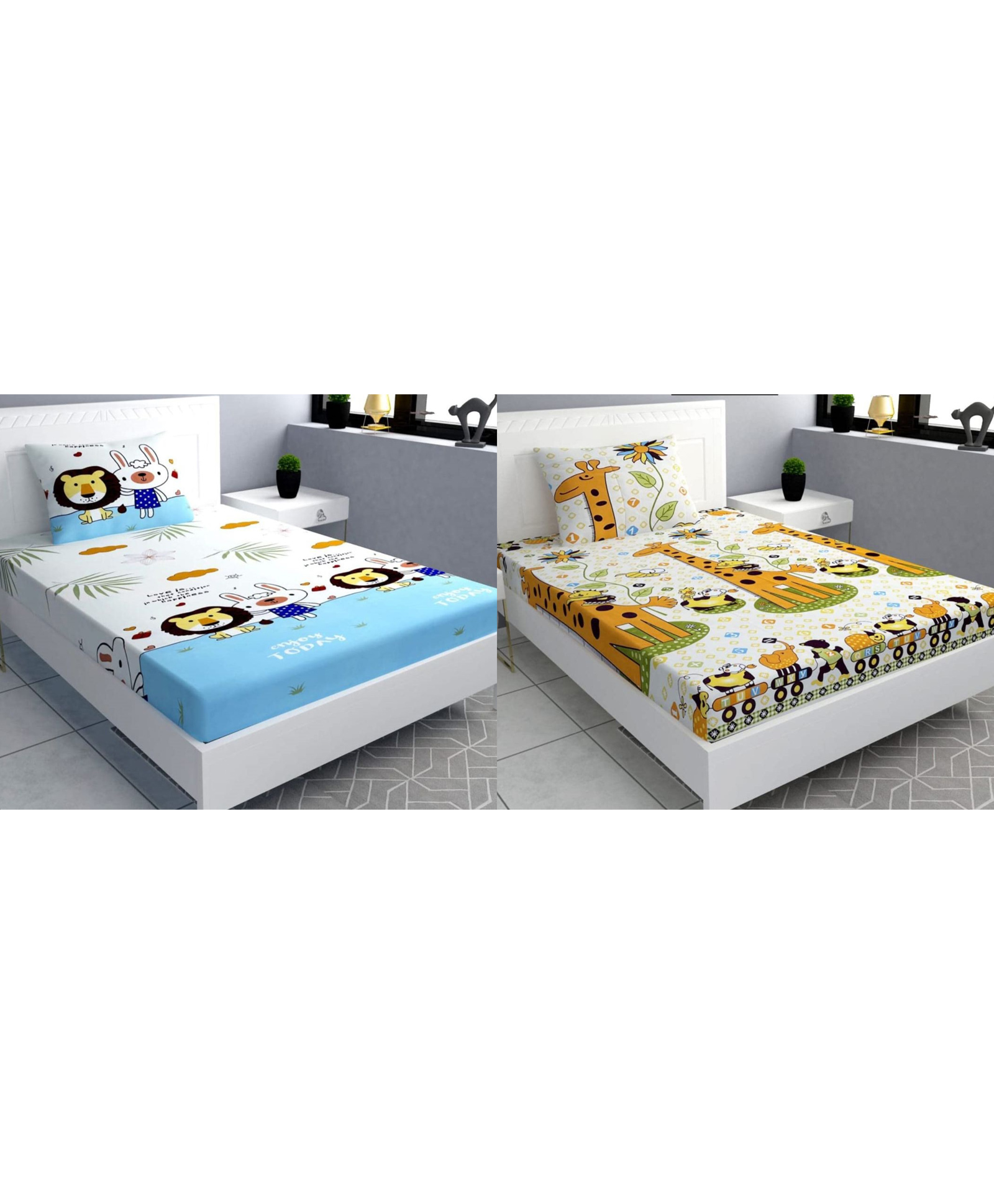 RRC Super Soft Brushed Microfiber Cotton Cartoon Printed Single Bedsheet With 1 Pillow Cover  Green-picture-24