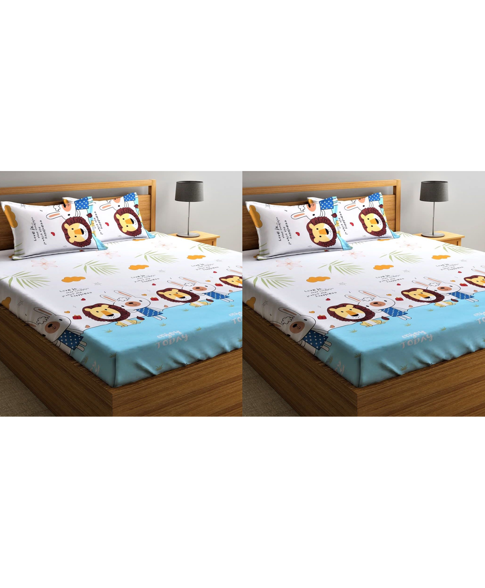 RRC Super Soft Brushed Microfiber Cotton Cartoon Printed 2 Double Bedsheet With 4 Pillow Cover - White-picture-23