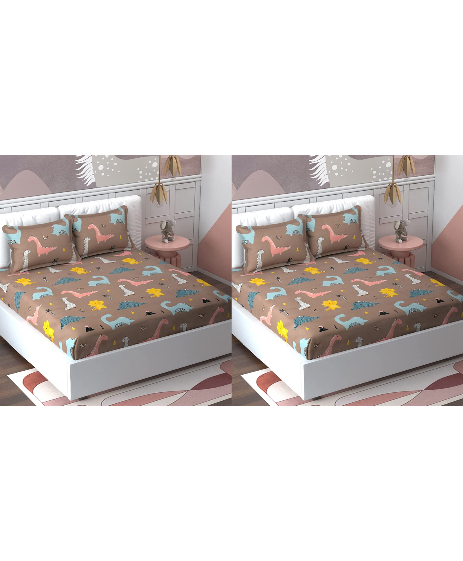 RRC Super Soft Brushed Microfiber Cotton Cartoon Printed 2 Double Bedsheet With 4 Pillow Cover- Brown-image-31