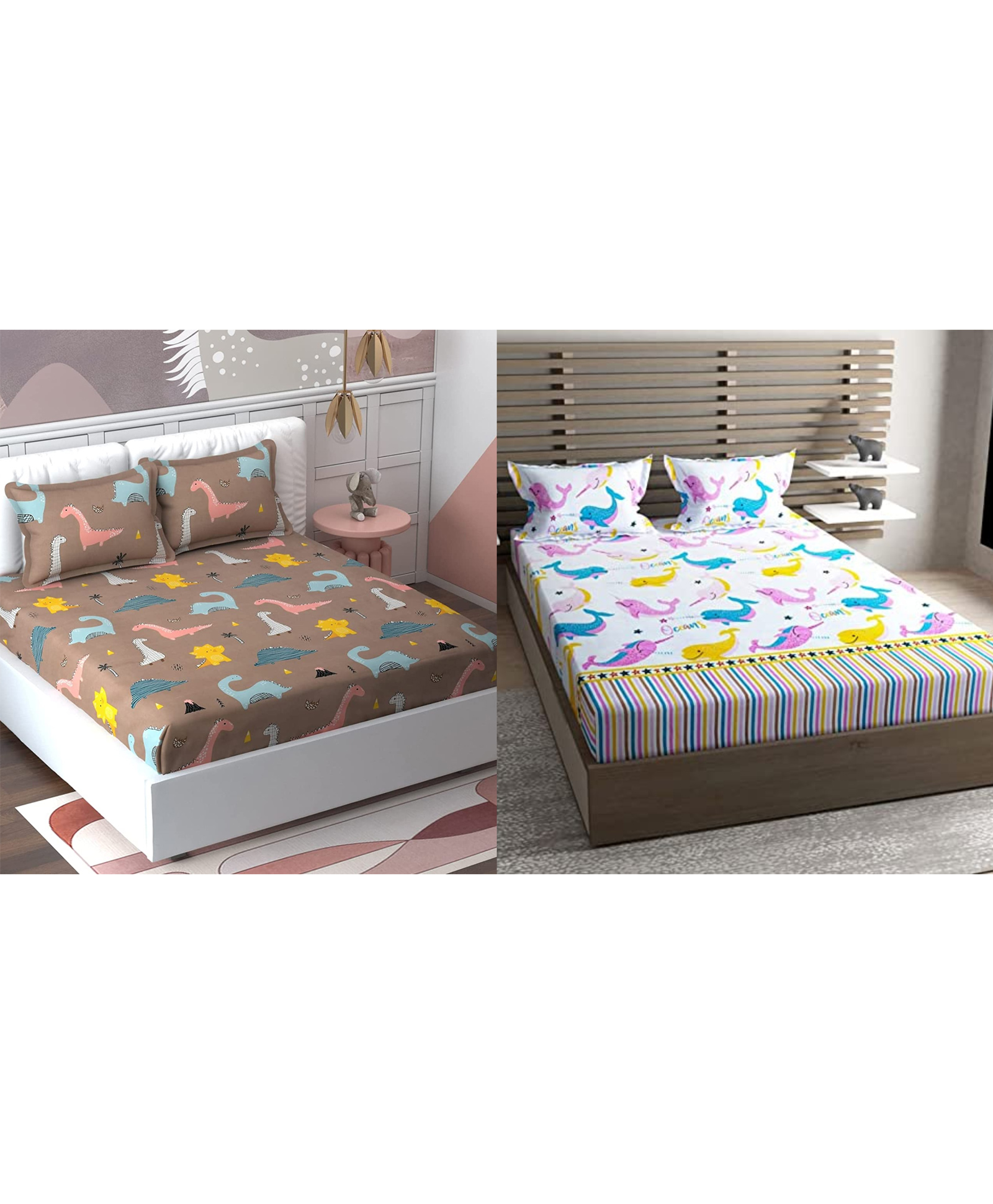 RRC Super Soft Brushed Microfiber Cotton Cartoon Printed Double Bed sheet With 4 Pillow Cover White-picture-17