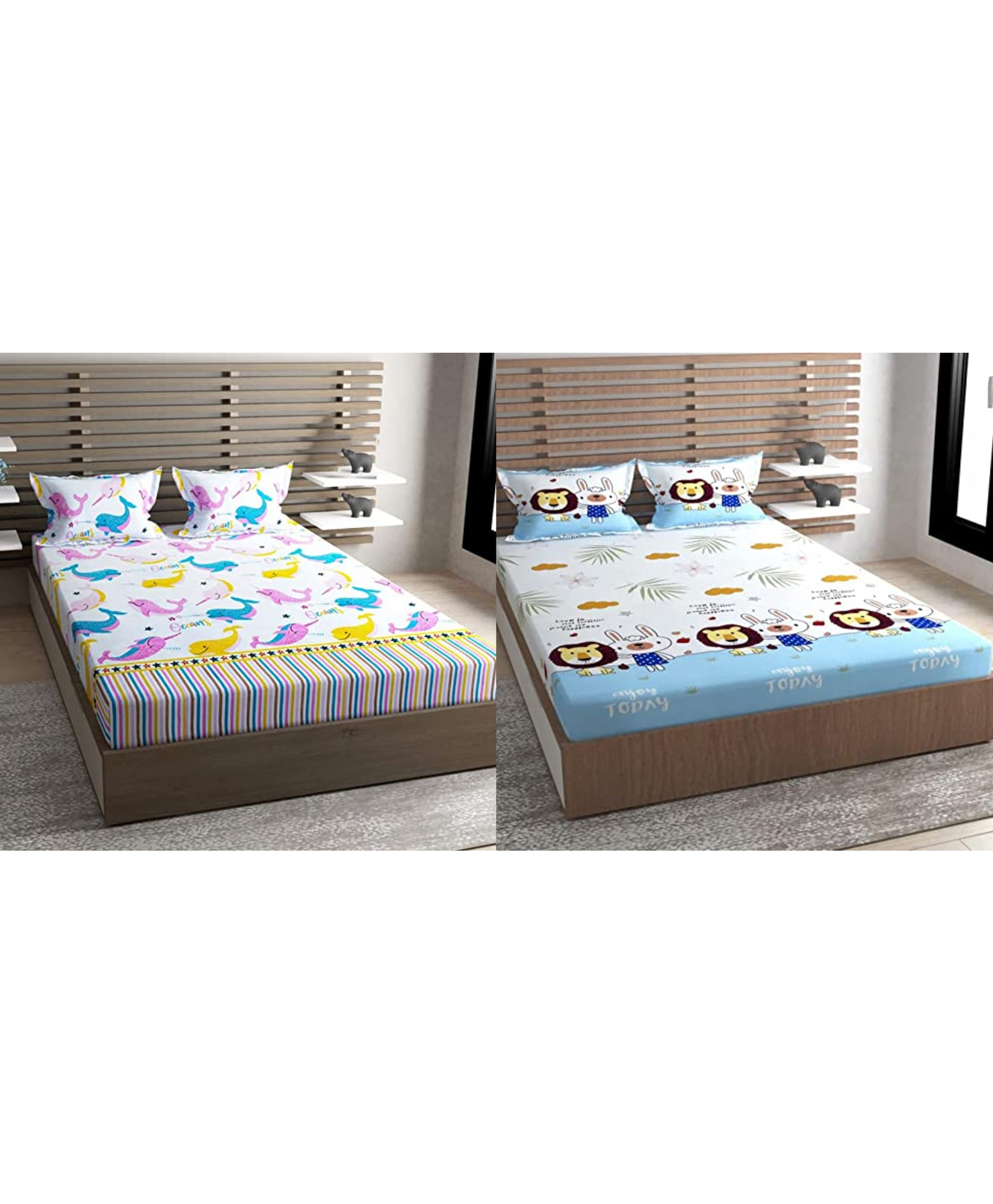 RRC Super Soft Brushed Microfiber Cotton Cartoon Printed Double Bed sheet With 4 Pillow Cover  White-picture-16