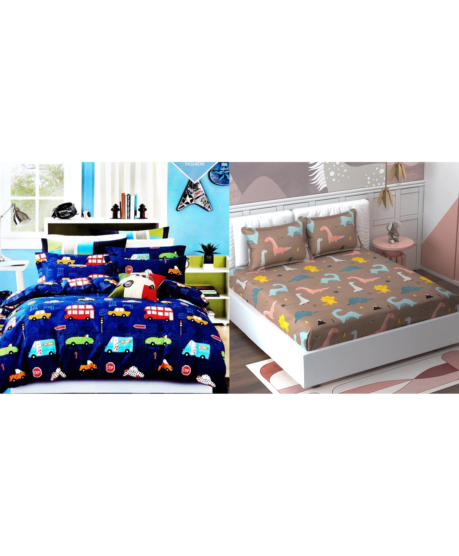 RRC Super Soft Brushed Microfiber Cotton Cartoon Printed Double Bed sheet With 4 Pillow Cover  Blue-picture-18