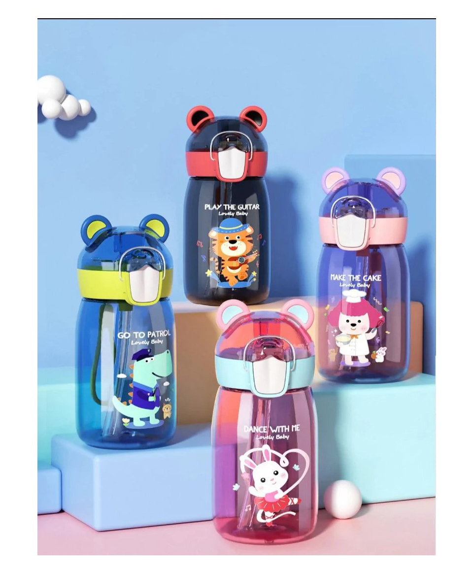 AKN TOYS Cute Animal Printed Design Water Bottle BPA-Free for Kids 400 ml Color May Vary-picture-21