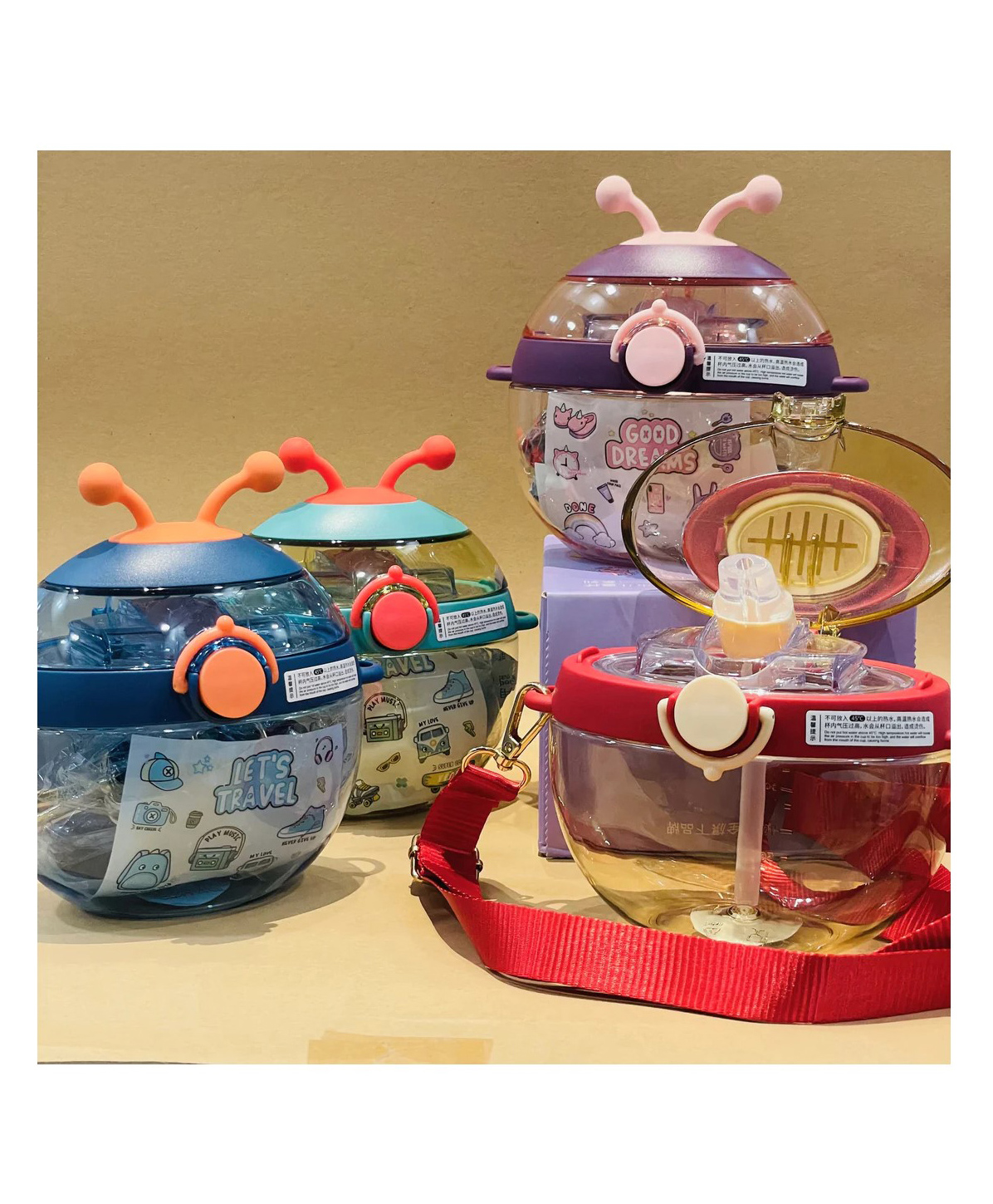 AKN TOYS Cute Round Water Bottle Soft Silicone Straw with DIY Stickers Beautiful Design Colour May Vary - 450 ml-picture-38