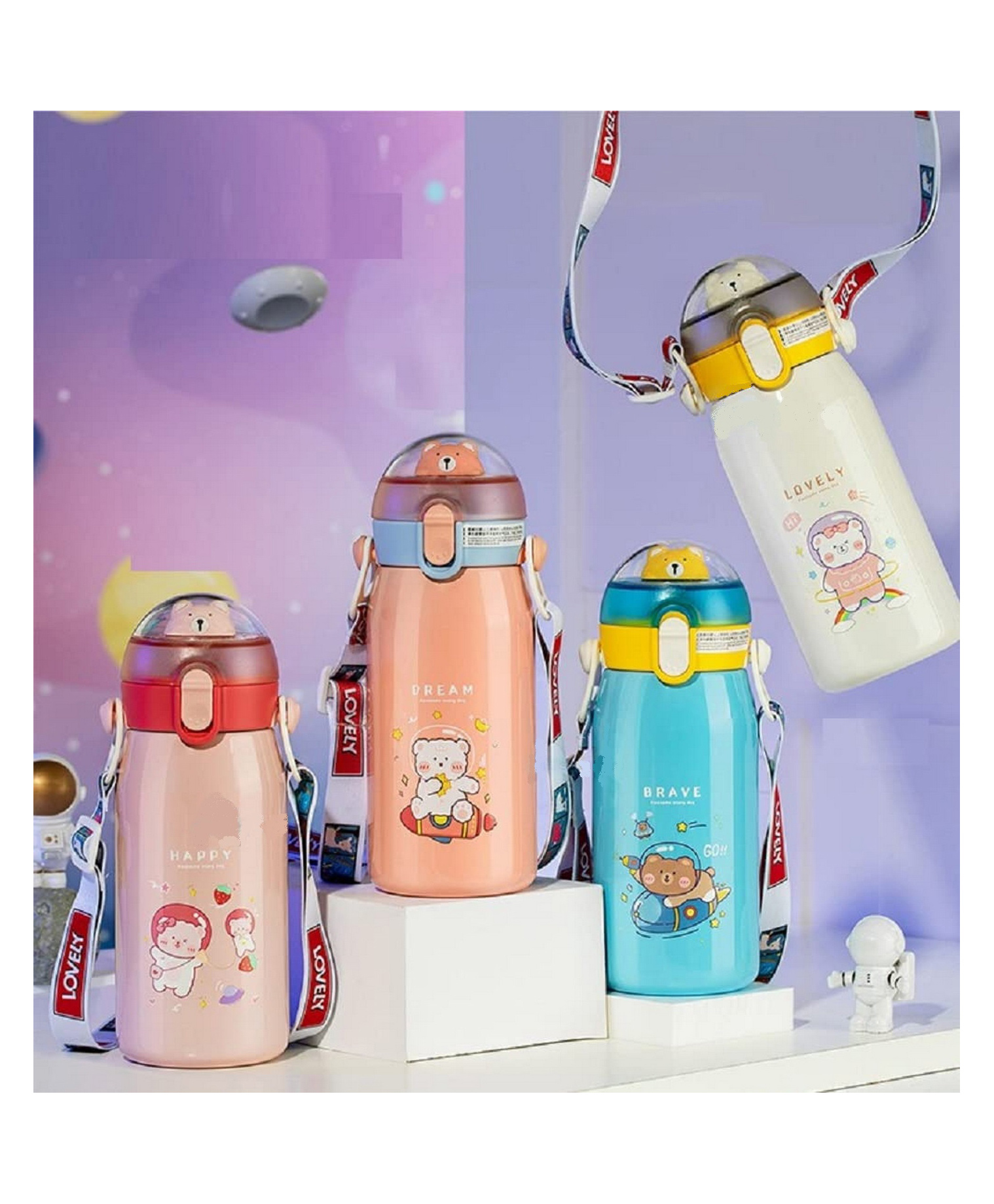 AKN TOYS Insulated Stainless Steel Double Wall Thermos Flask with Straw Water Bottle - 530 ml ( Color may vary)-image-19