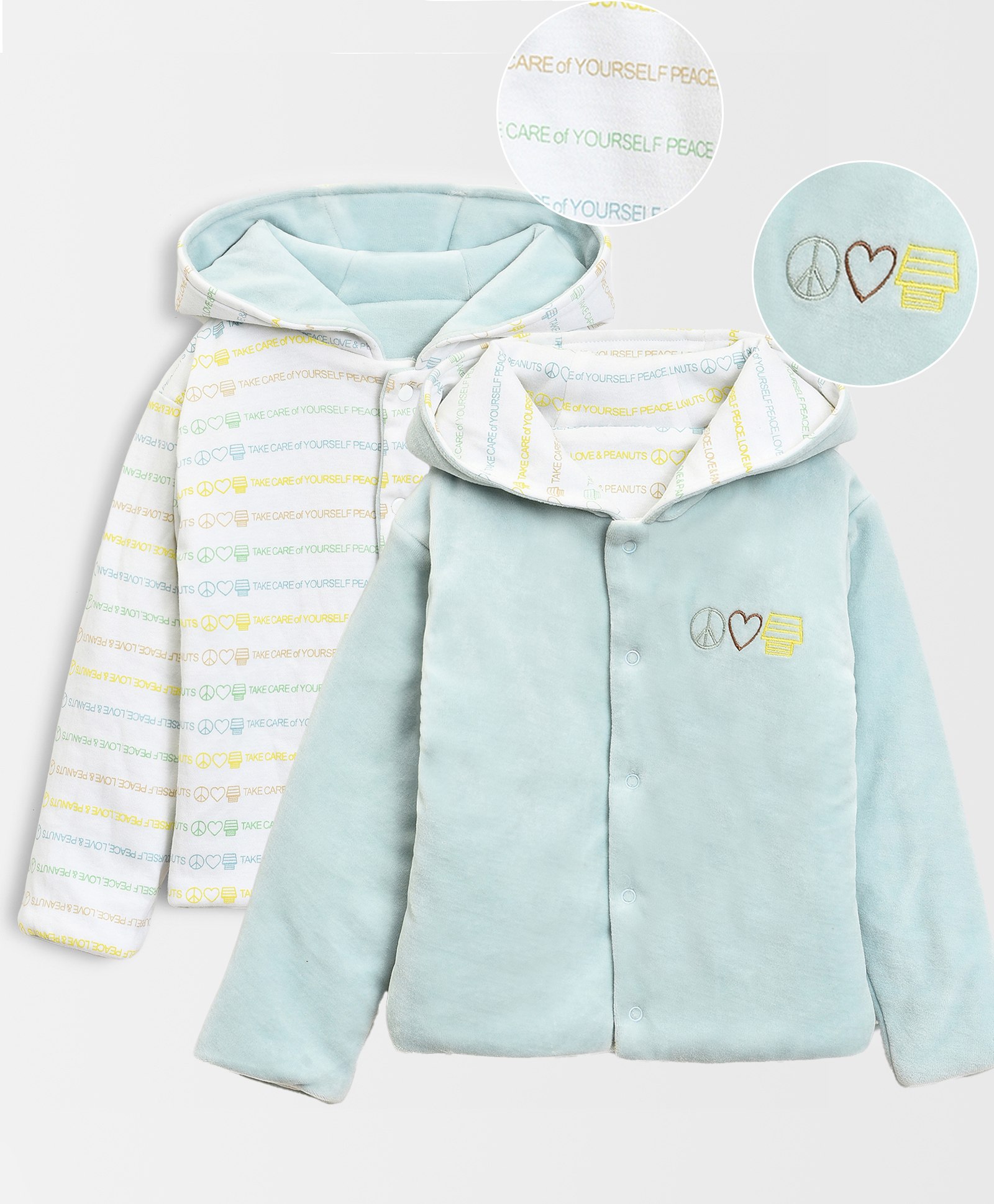 Mi Arcus Peanuts Featuring 60% Cotton 40% Polyester Full Sleeves Seamless Snoopy Theme Text Printed Winter Wear Reversible Hooded Jacket - White-image-48