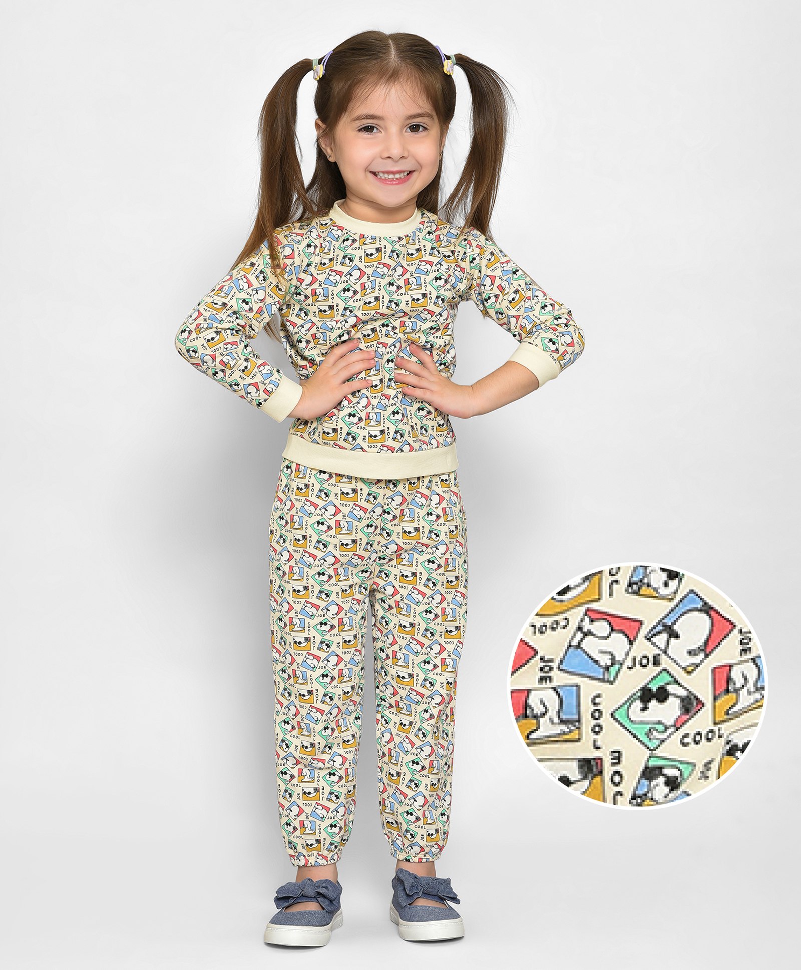 Mi Arcus Peanuts Featuring 96% Cotton 4% Elastane Full Sleeves Seamless Snoopy Doodle Art Printed Coordinating Sweatshirt & Pajama Set - Multi Color-image-39