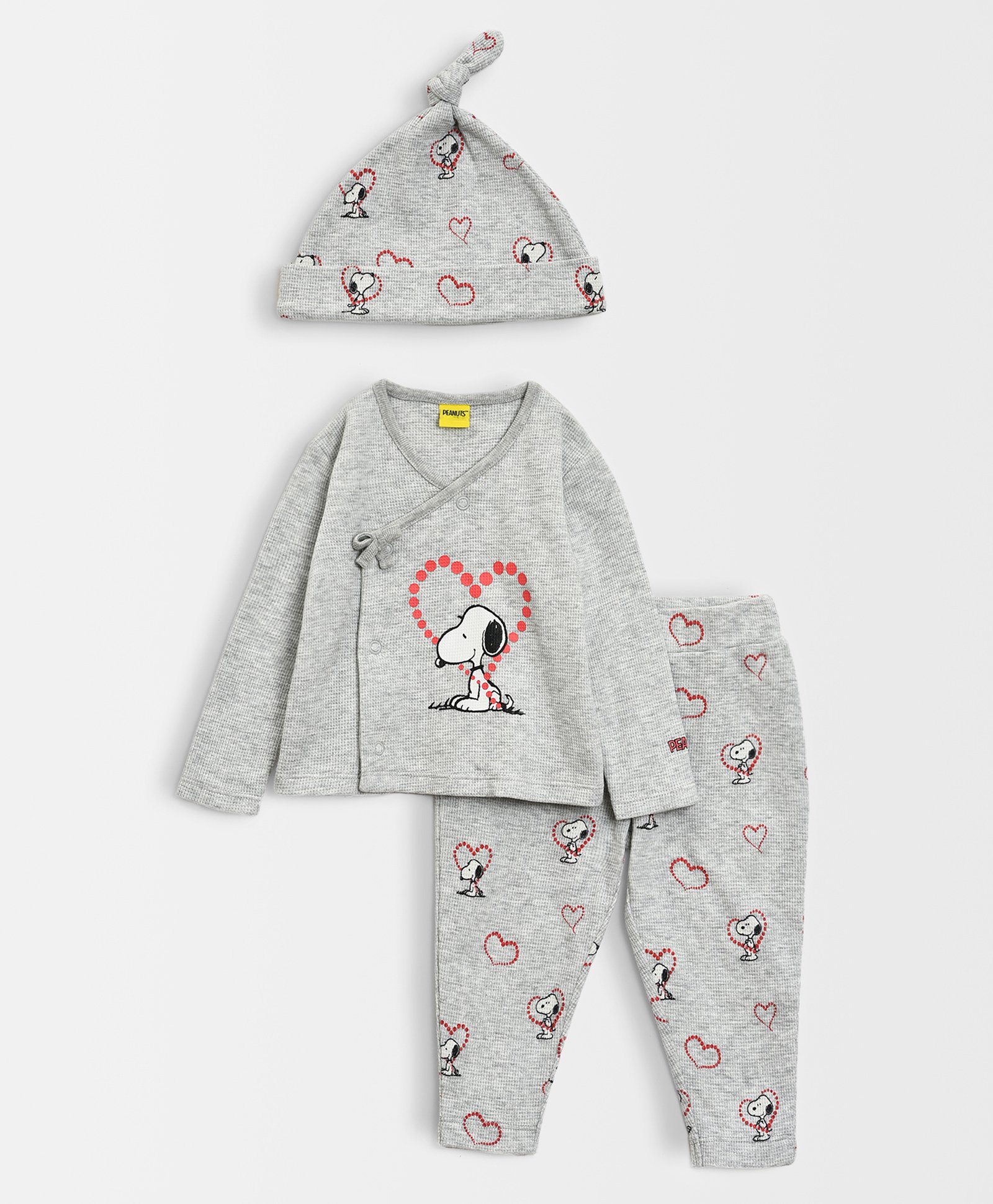 Mi Arcus Peanuts Featuring 100% Cotton Full Sleeves Snoopy Printed Wrap Over Tee With Pajama & Cap - Grey-picture-32