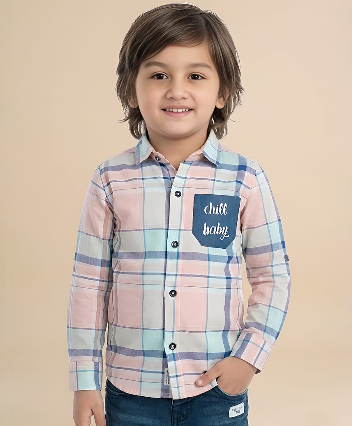 Polka Tots  Full Sleeves Tartan Checked Shirt - Blue-image-8