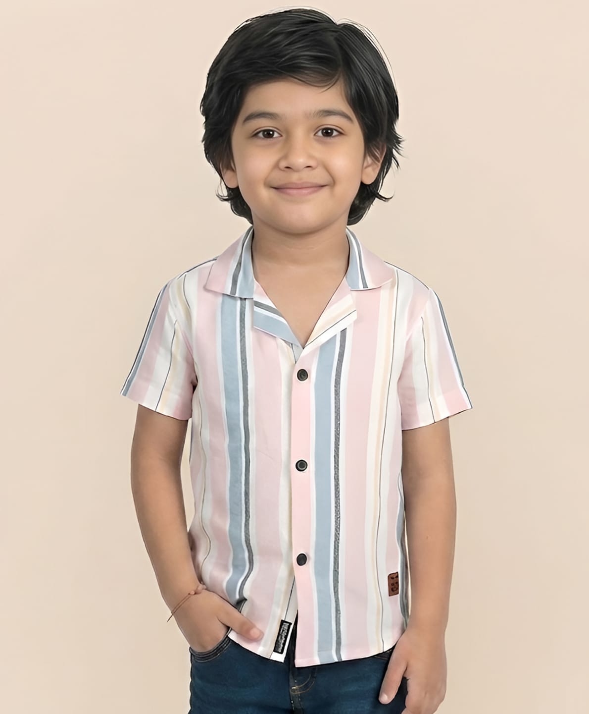 Polka Tots Half Sleeve Double Striped Shirt - Pink-picture-19