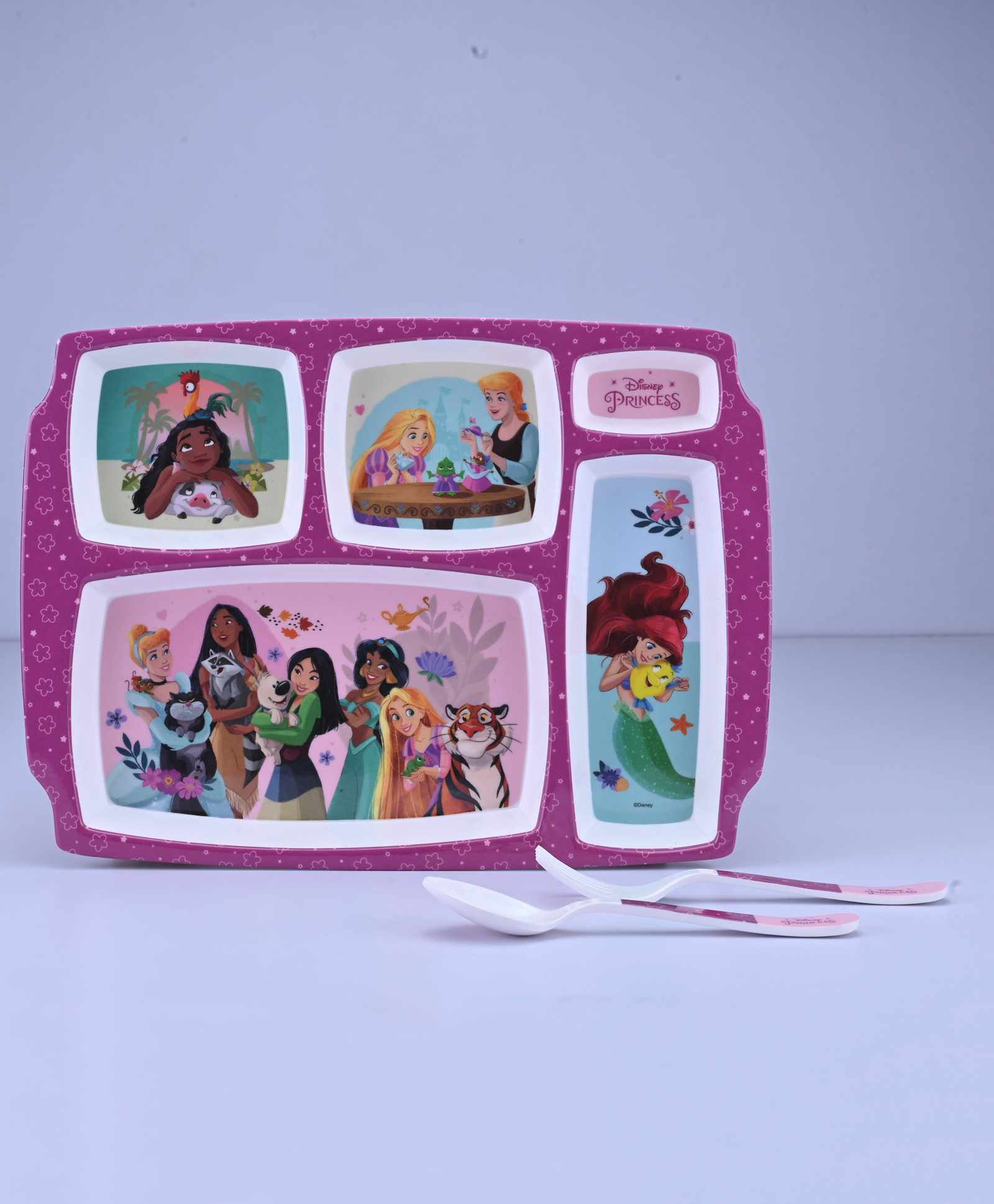 Servewell 5 Part Plate with Spoon and Fork Disney Princess Theme Set of 3- Pink and White-image-30