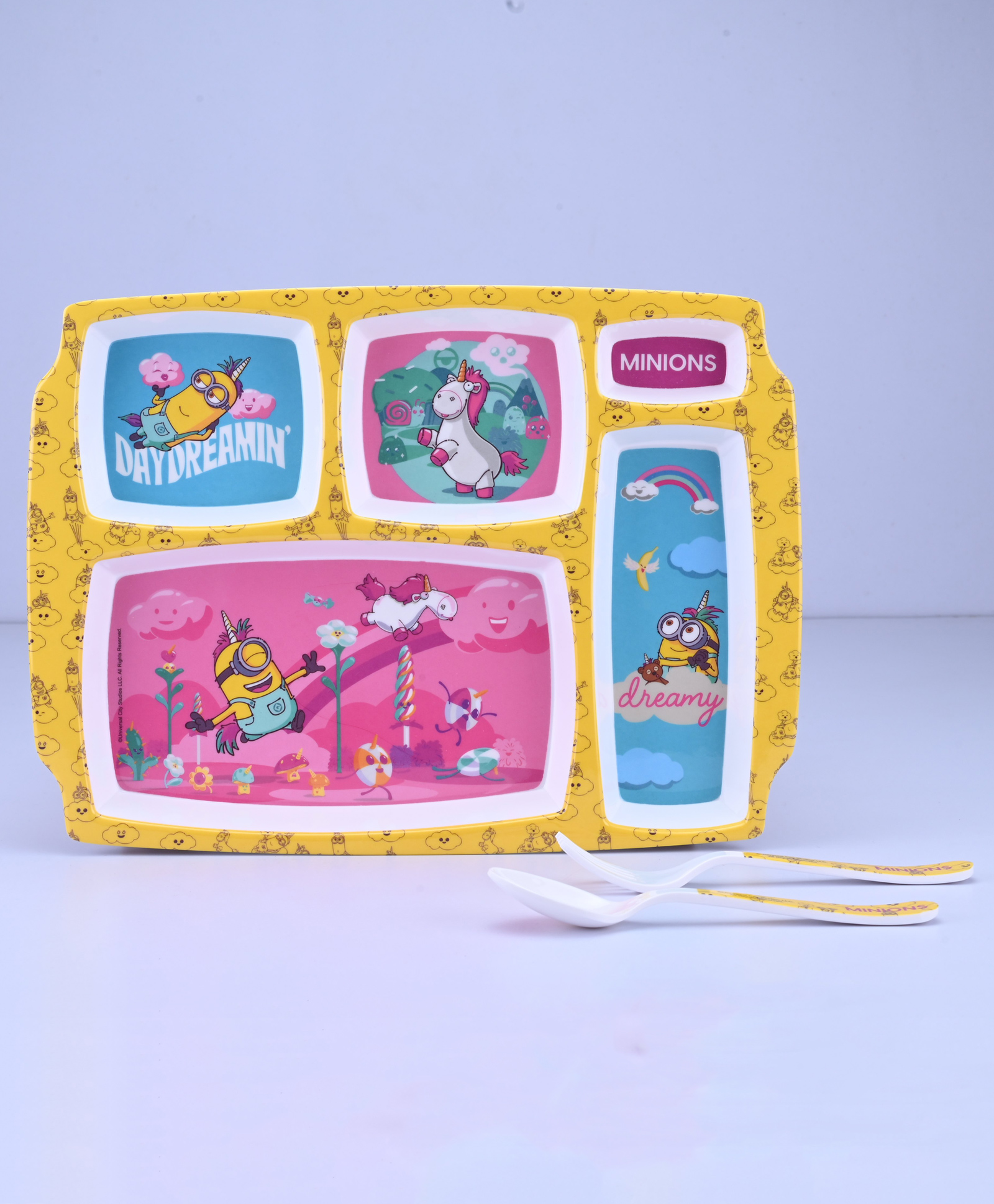 Servewell Minions Theme 5 Section Plate with Fork & Spoon - Multicolor-image-4