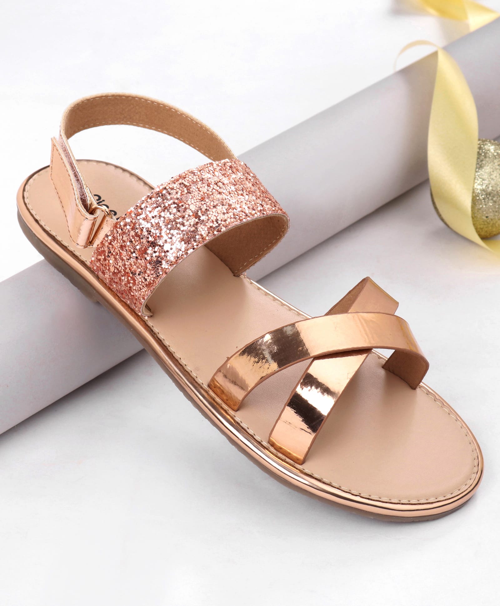 Pine Kids Sandals with Velcro Closure- Golden