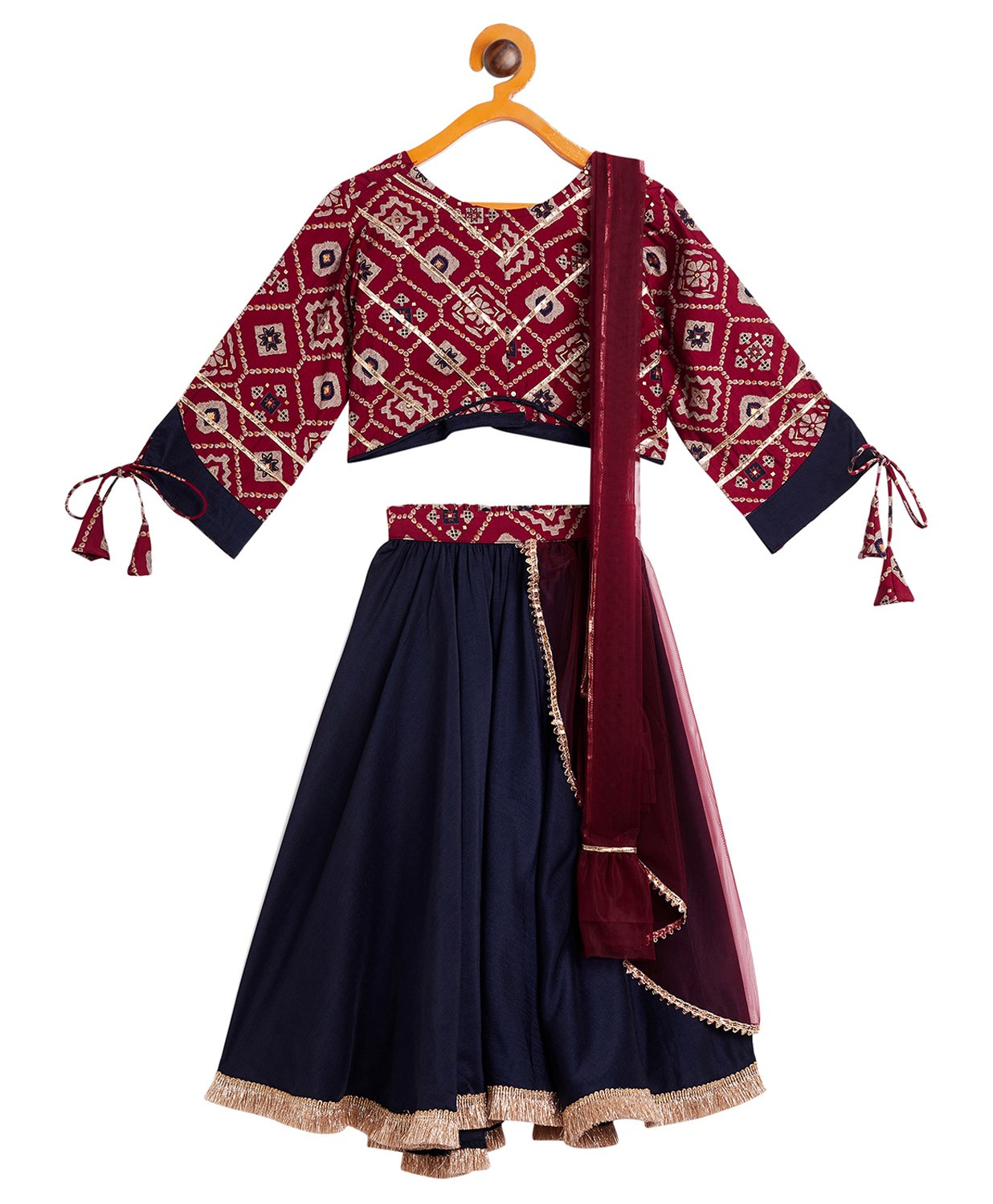 stylobug Stylo Bug Three Fourth Sleeves Floral Block Motif Printed & Gota Lace Embellished Lehenga Choli Set - Red-picture-10