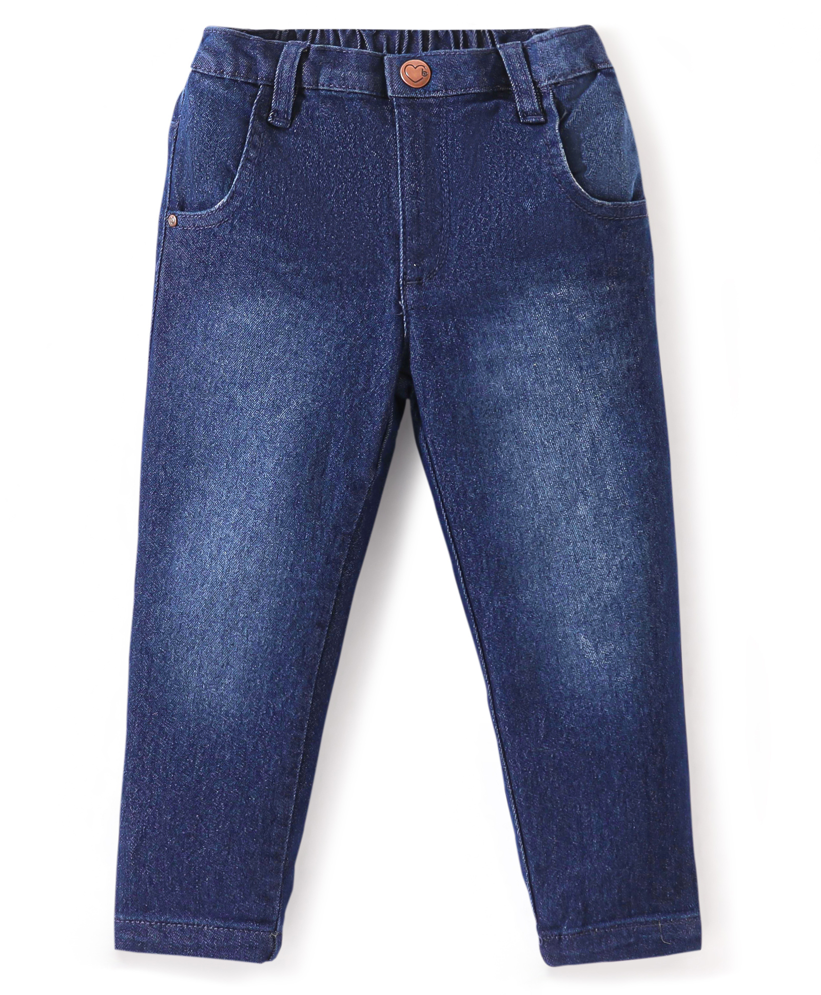 Babyhug Denim Full Length With Stretch Washed Jeans - Dark Blue-image-4