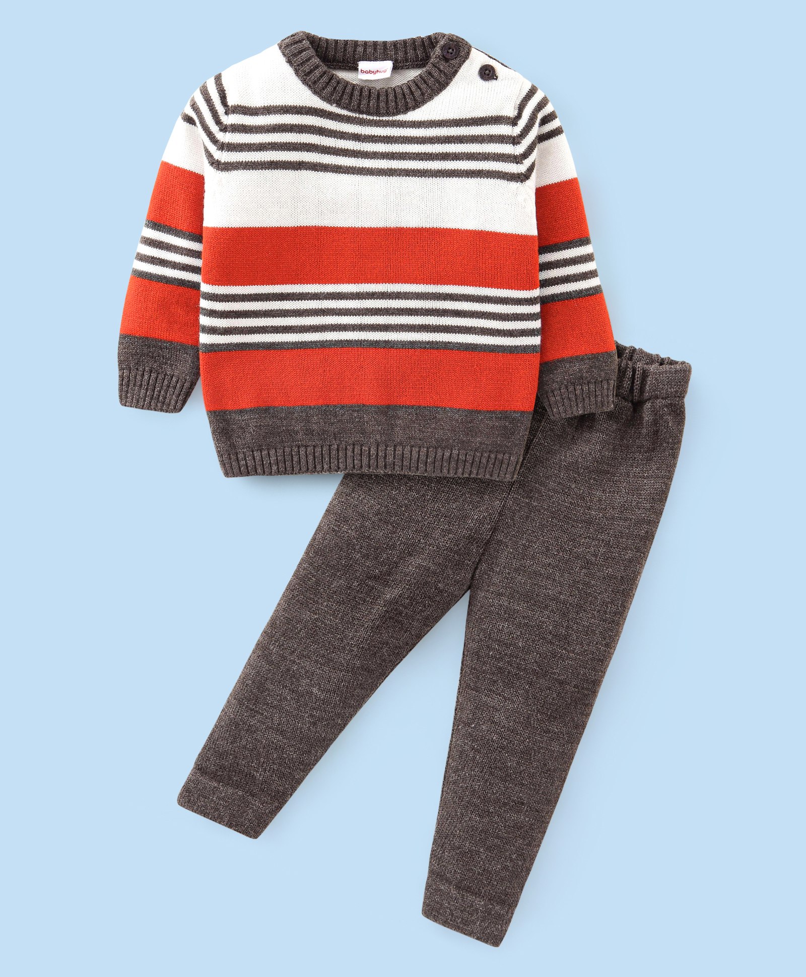 Babyhug KnittedFull Sleeves Striped Design Sweater Set - Multicolour-picture-23