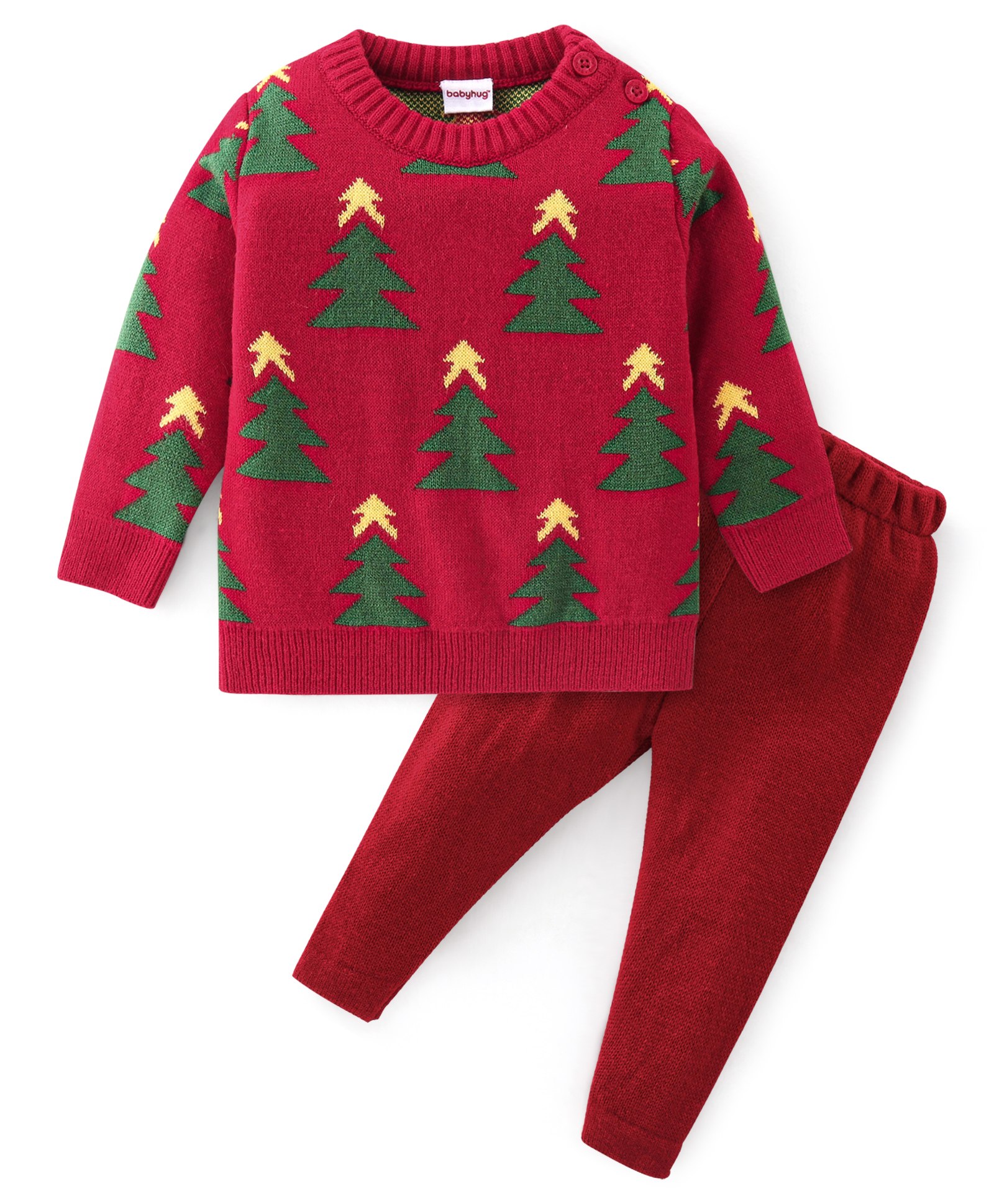 Babyhug Full Sleeves Baby Sweater Set Christmas Theme - Red-image-12