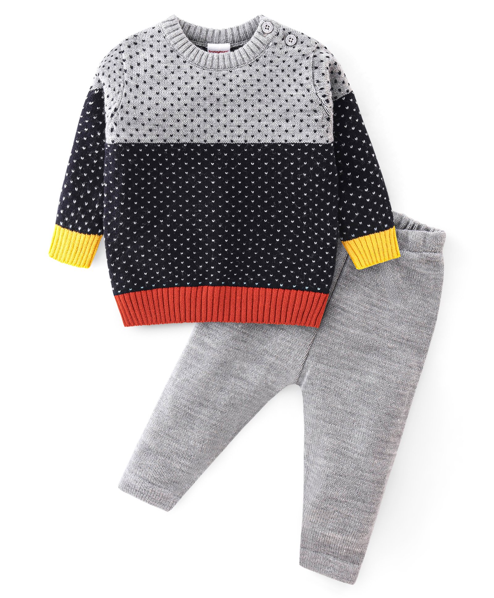 Babyhug Knitted Full Sleeves Sweater Set With Geometric  Design - Navy Blue & Grey-image-21