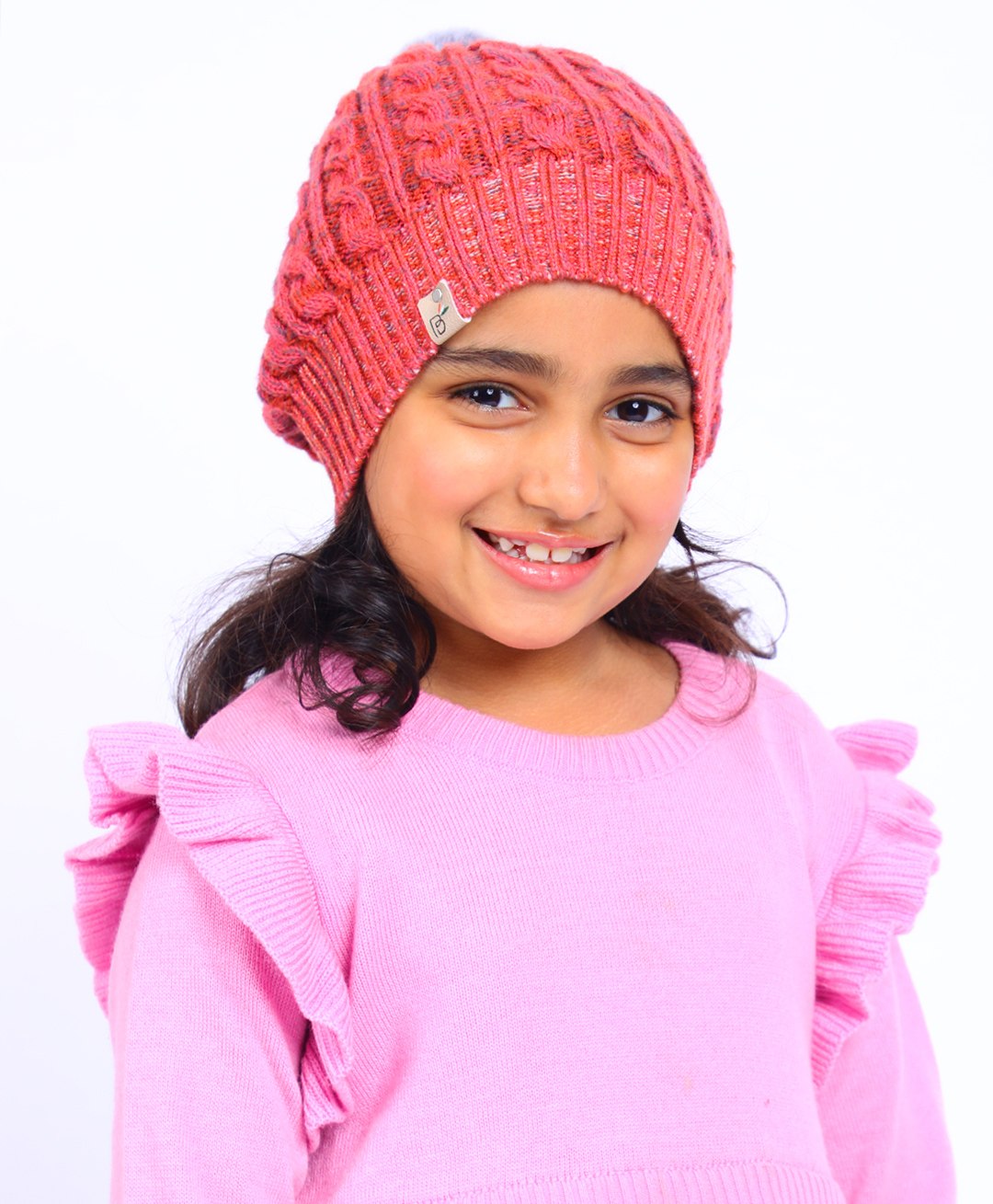 BHARATASYA Cable Designed Winter Wear Bobble Cap - Pink-picture-12