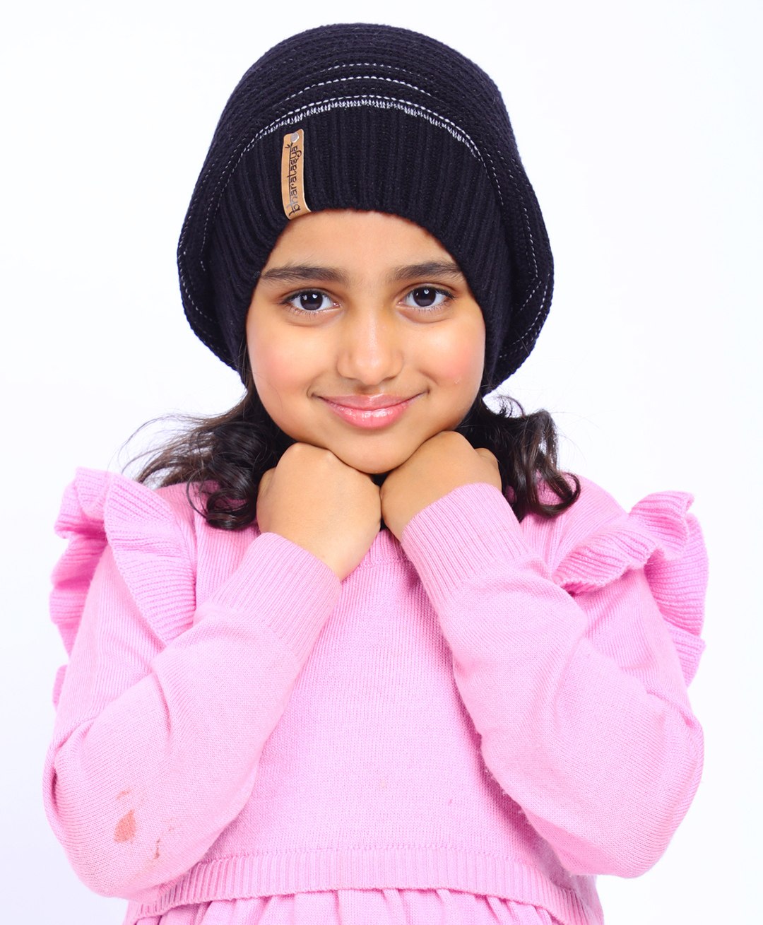BHARATASYA Rib Pattern Woollen Beanie Cap - Black-image-5