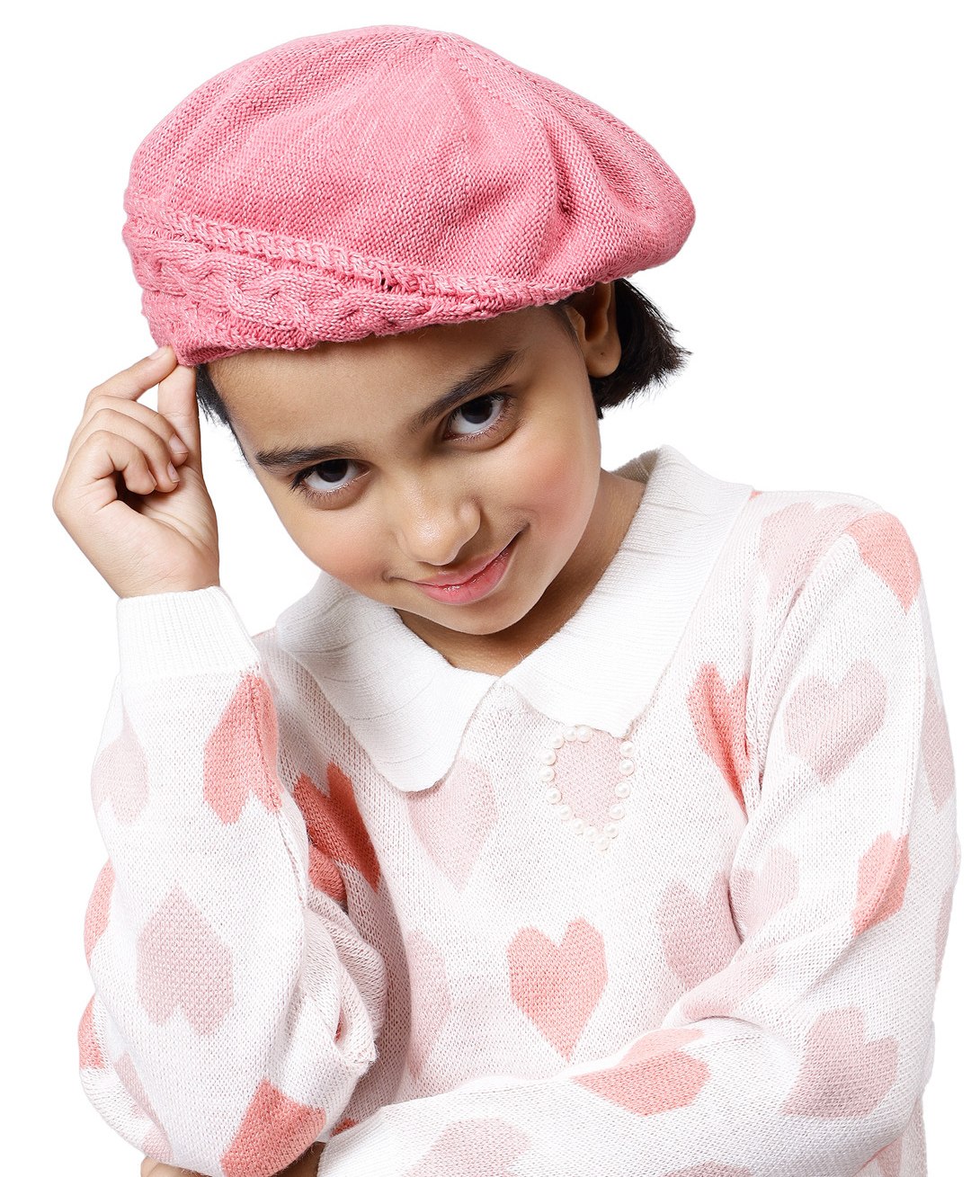 BHARATASYA Cotton Knitted Afghani Slouch Cap Pink - Pink-picture-27