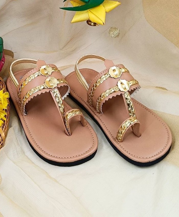The Madras Trunk Unisex Lace Embellished  Kolhapuri Sandals - Tan-image-42