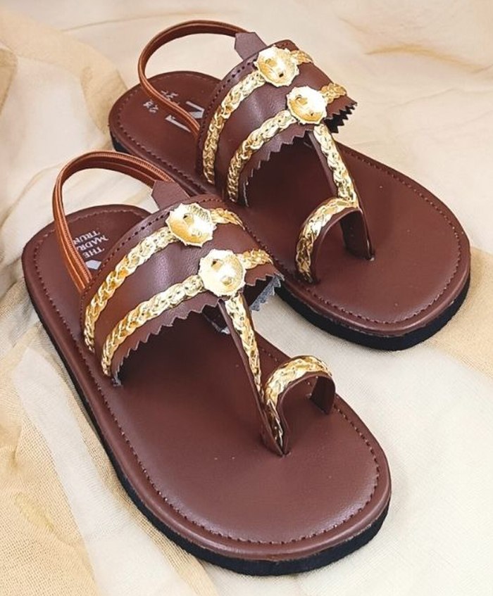 The Madras Trunk Unisex Lace Embellished  Kolhapuri Sandals - Brown-image-38
