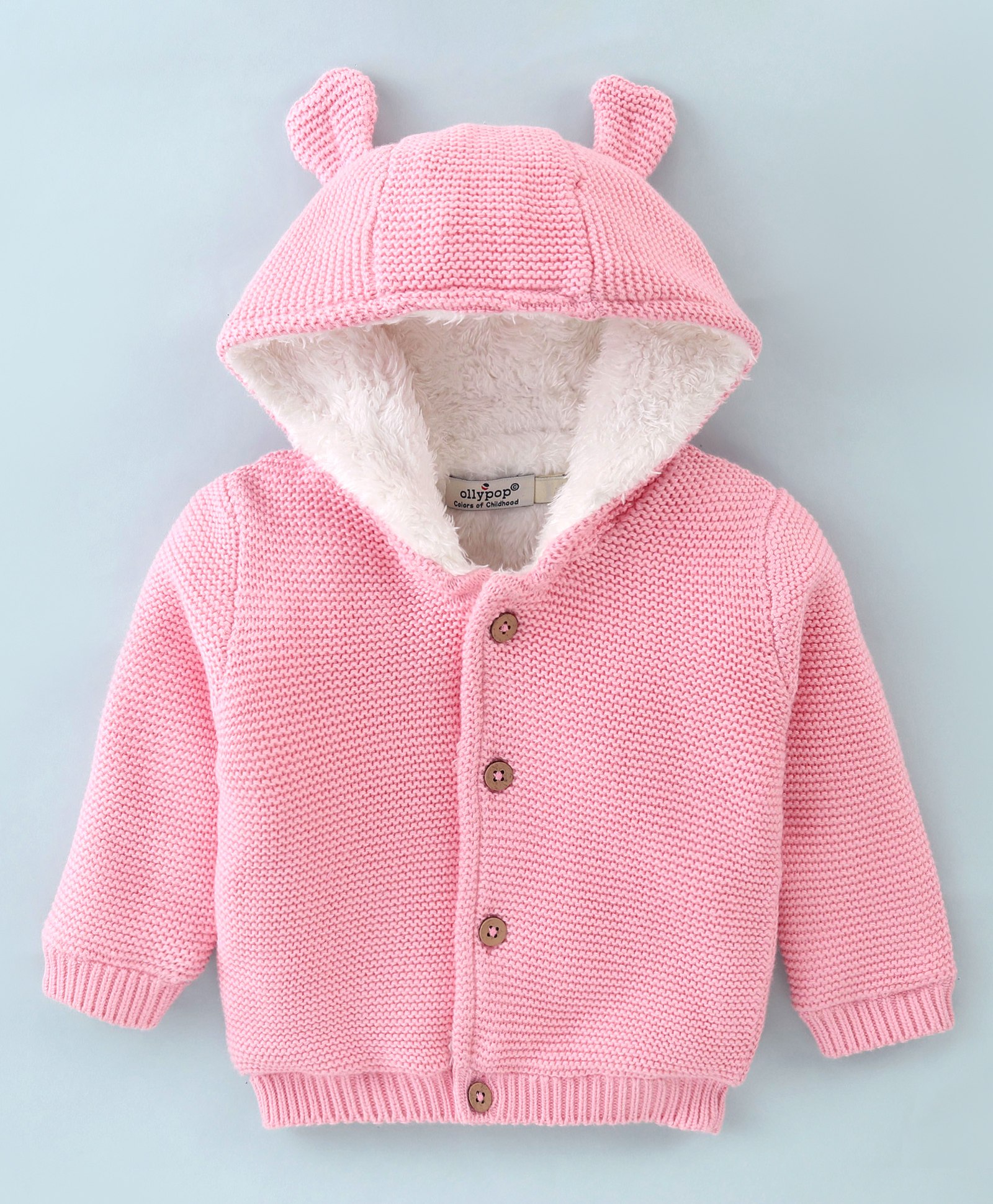 OLLYPOP Knitted Full Sleeves Hooded Sweater Solid Colour - Pink-image-25