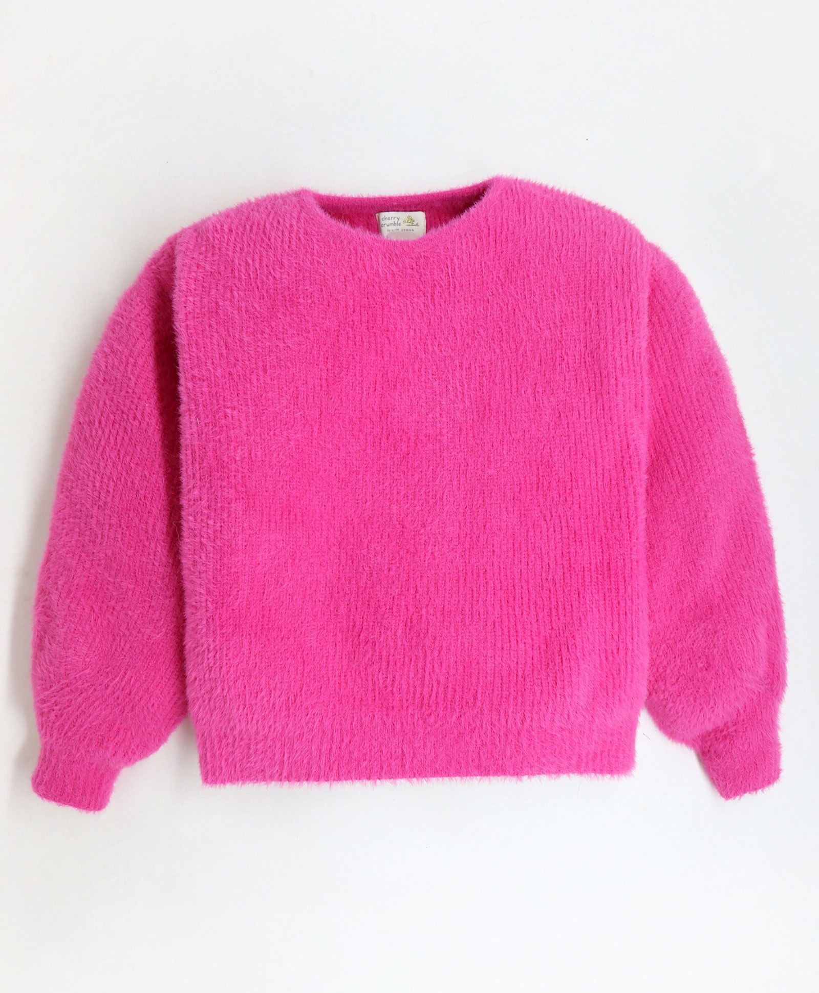 Cherry Crumble By Nitt Hyman Puff Full Sleeves Fur Embellished Solid   Sweater - Hot Pink-picture-24