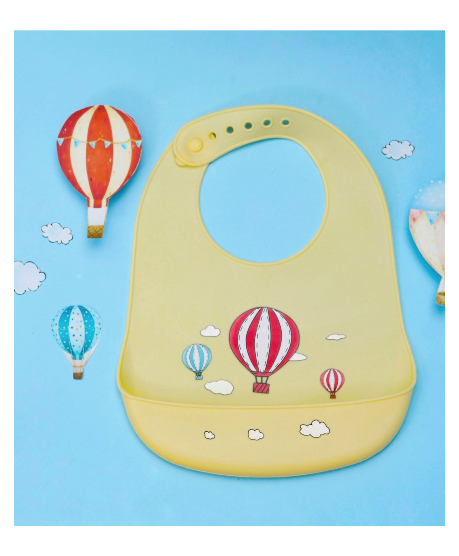Yellow Bee Silicone Hot Air Balloon Print Bib with Crumb Catcher and Adjustable Closure for Boys and Girls  Yellow-picture-11