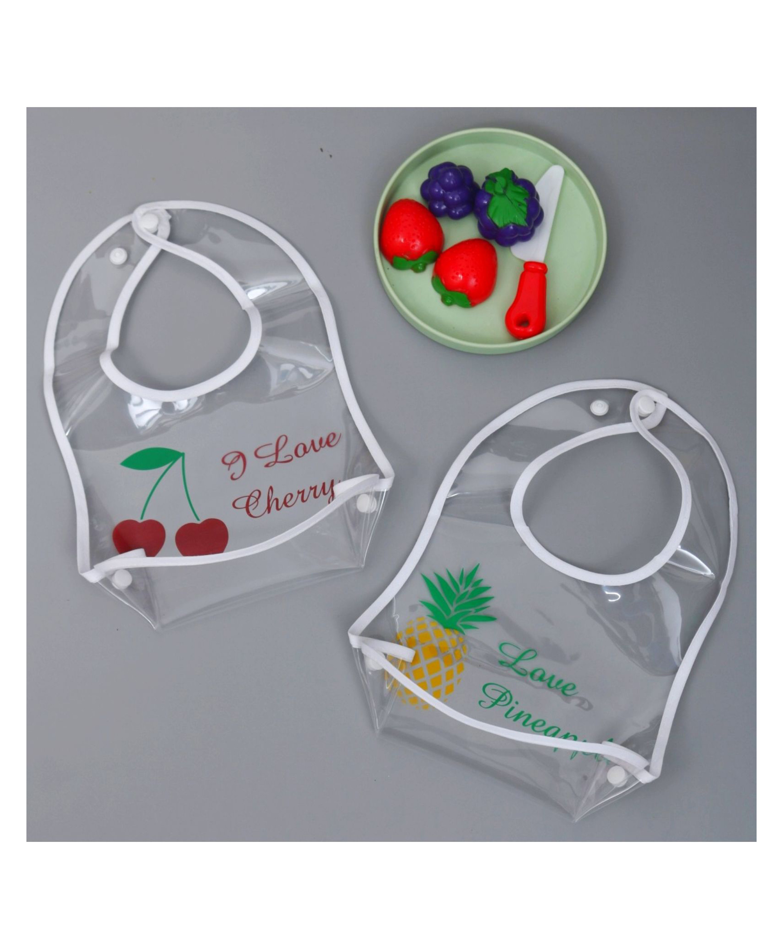 Yellow Bee Plastic Transparent Pineapple and Cherry Print Bib with Double Closure Set of 2 for Girls Transparent-image-31