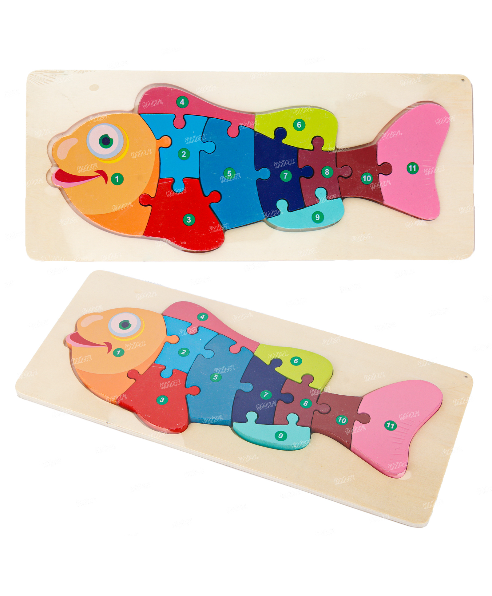 Fiddlerz Wooden Fish Shape Montessori Toy Jigsaw Puzzles Multicolor - 11 Pieces-picture-22