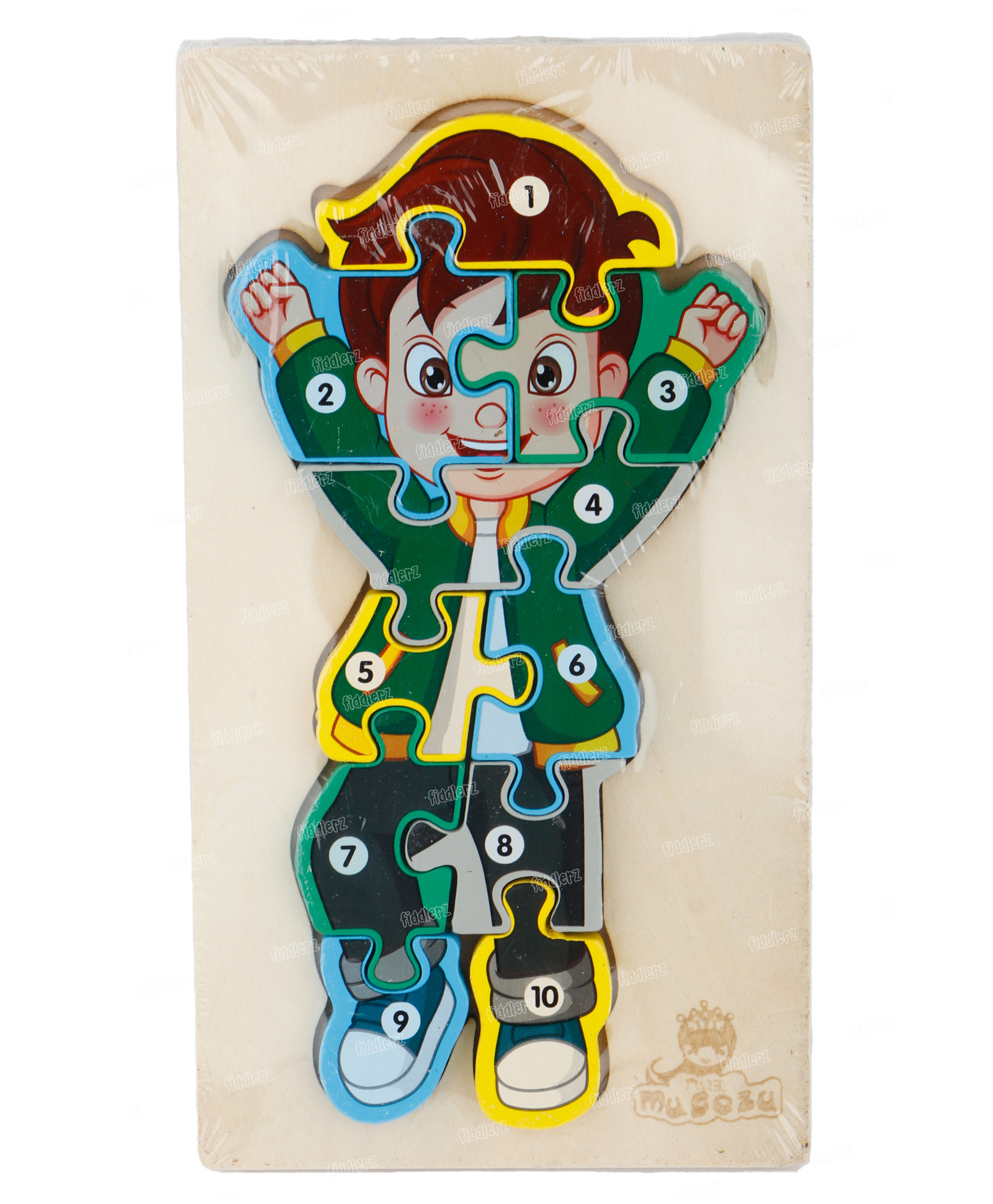Fiddlerz Wooden Small Boy Shape Montessori Toy Jigsaw Puzzles Multicolor - 10 Pieces-picture-11