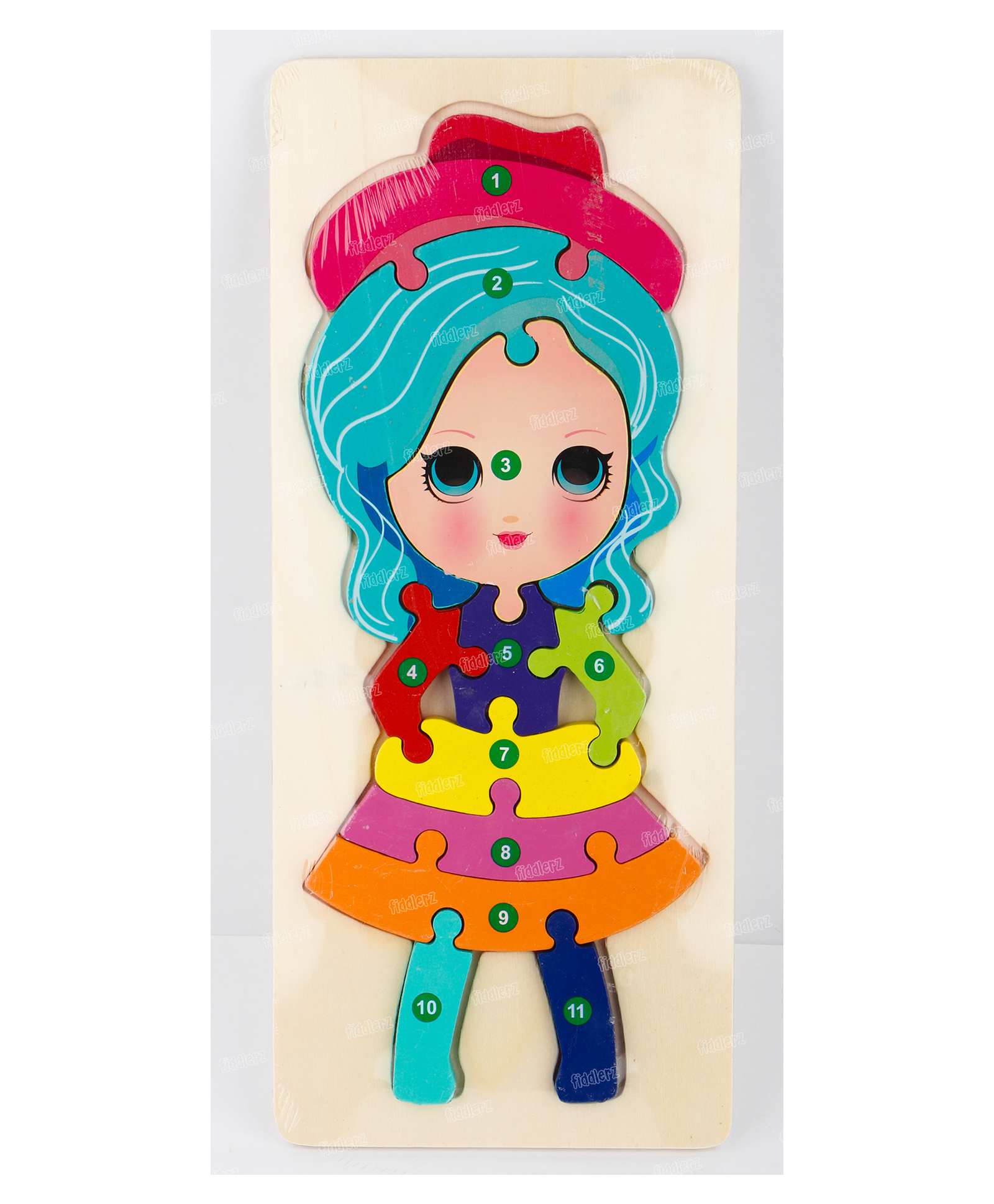 Fiddlerz Wooden Puzzle Girl Shape Montessori Toy Jigsaw Puzzles Numbers Color Learning Toy For Kids - 10 Pieces-picture-13
