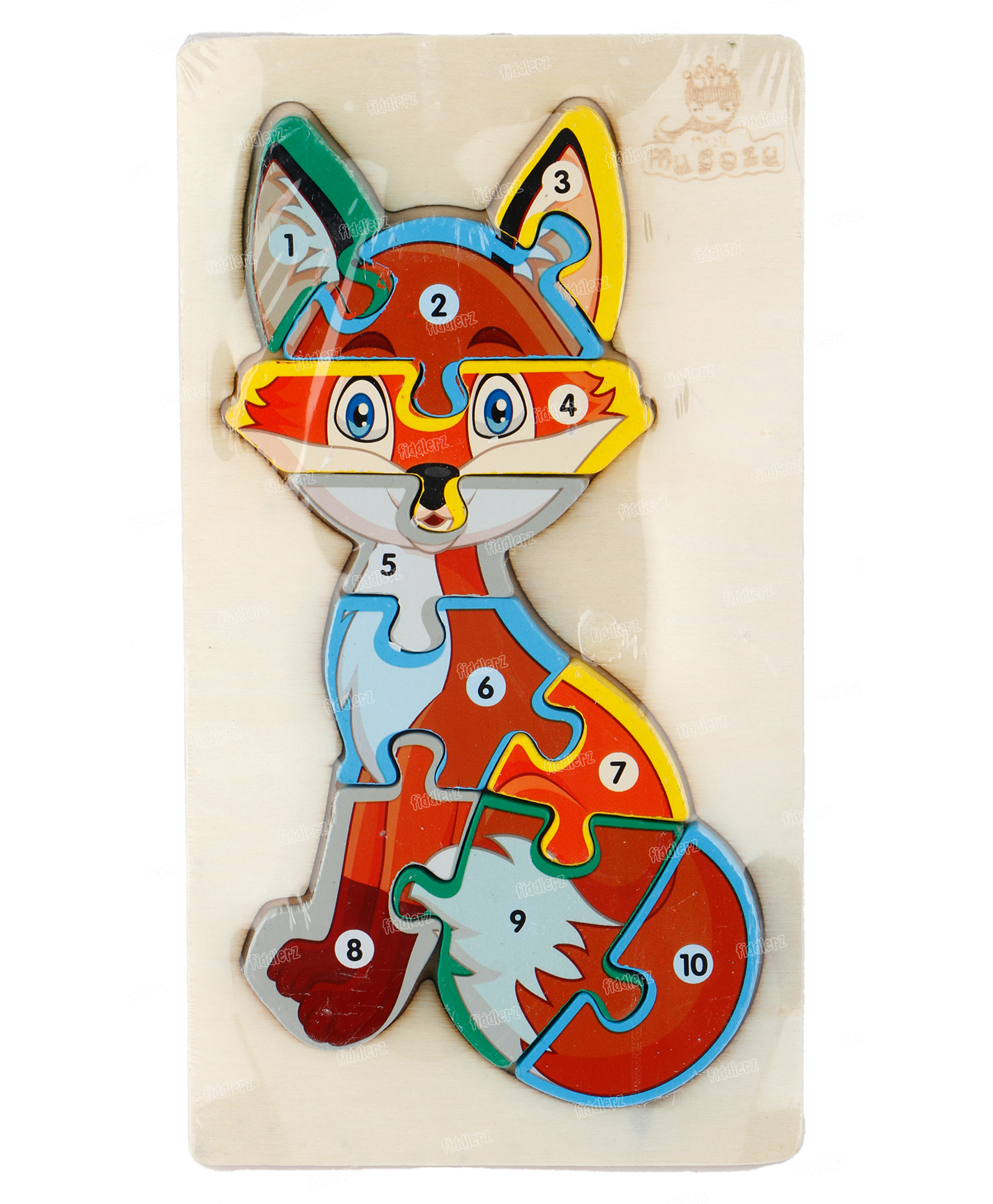 Fiddlerz Wooden Puzzle Toys For Kids Fox Shape Montessori Toy Jigsaw Puzzles Numbers Color Learning Toy - 10 Pieces-picture-12