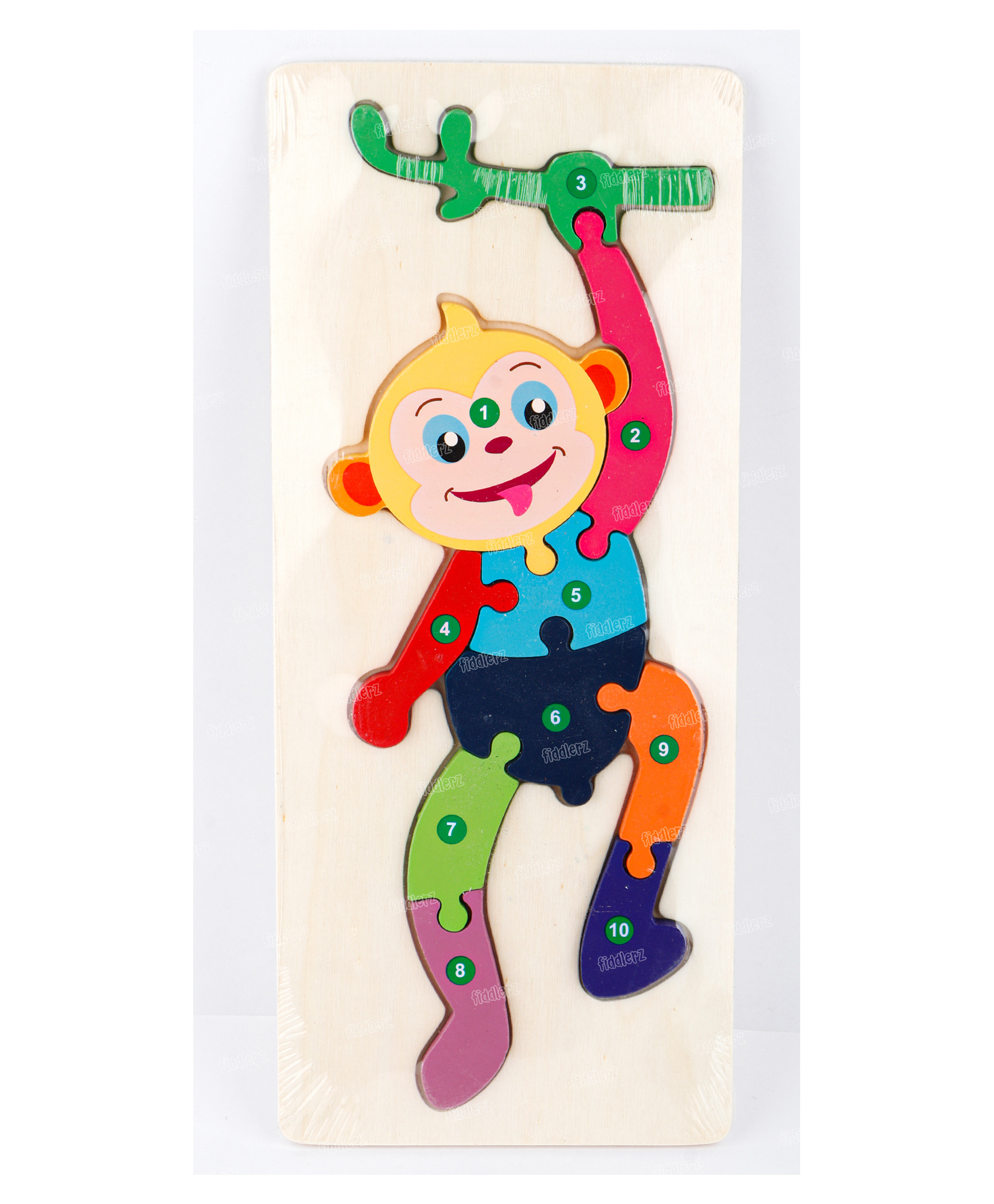 Fiddlerz Wooden Monkey Shape Montessori Toy Jigsaw Puzzles Multicolor - 10 Pieces-picture-15
