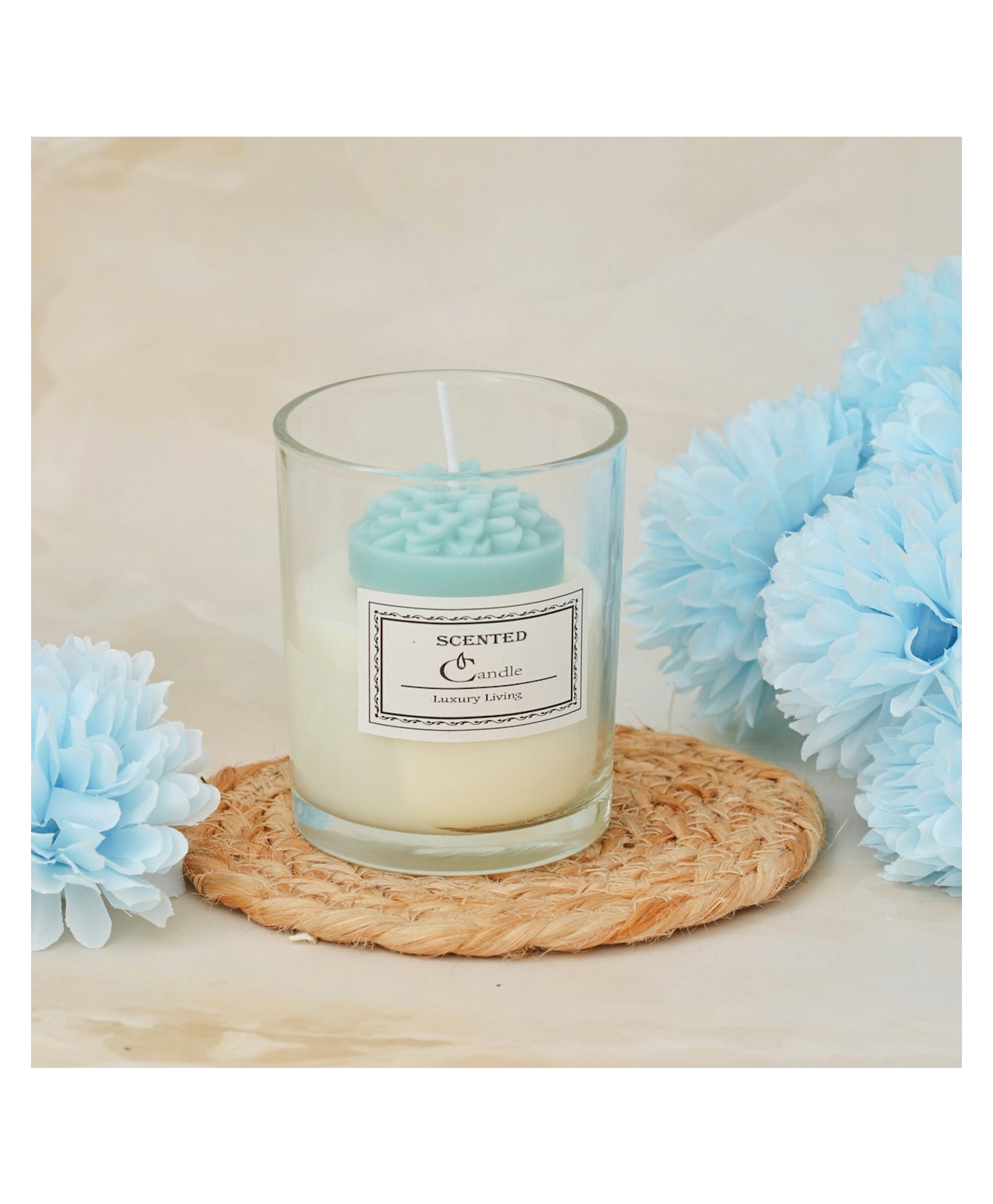 The Procure Store Marigold Flower Design Scented Candle- Blue-image-23