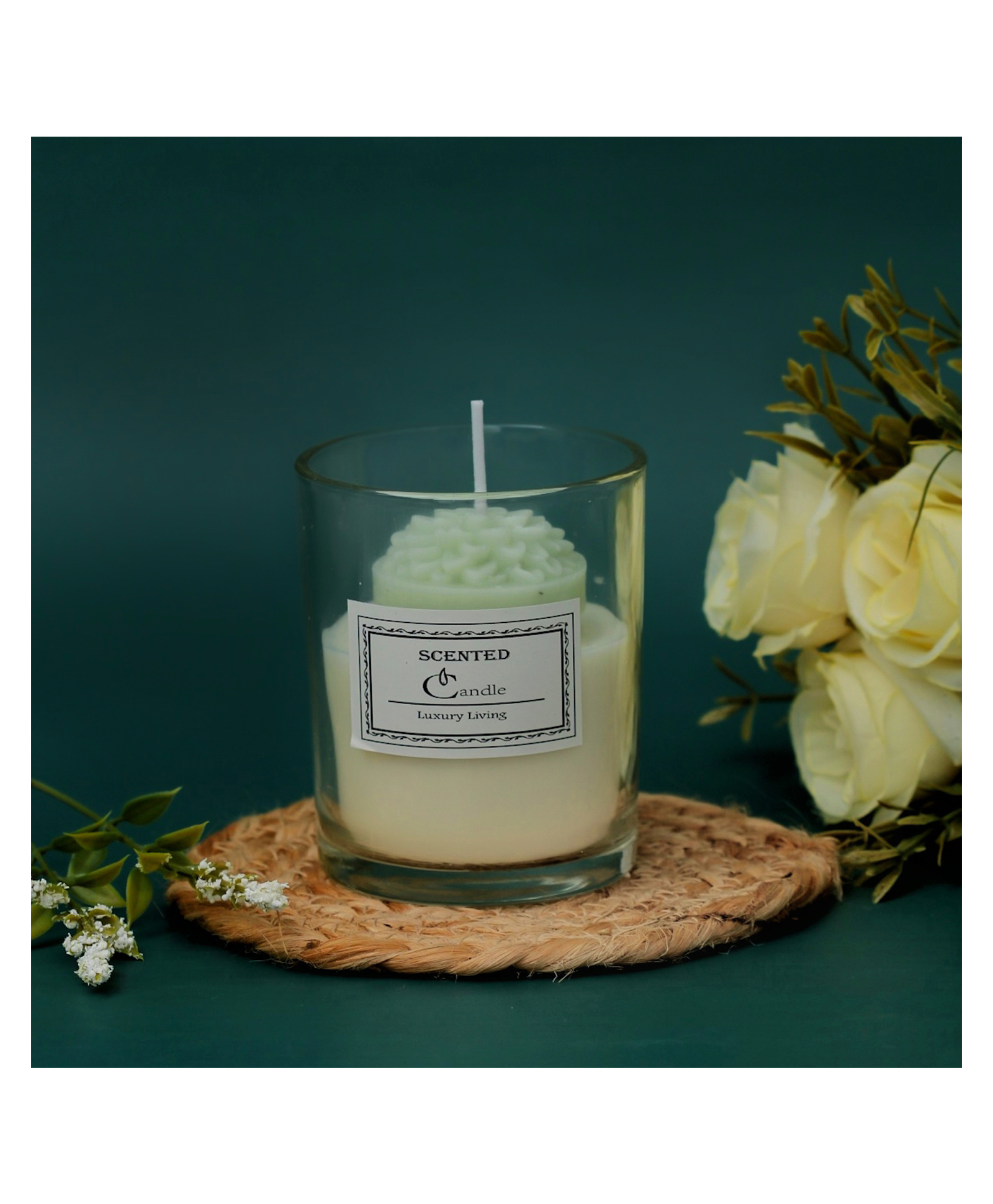 The Procure Store Marigold Flower Design Scented Candle- Green-image-44